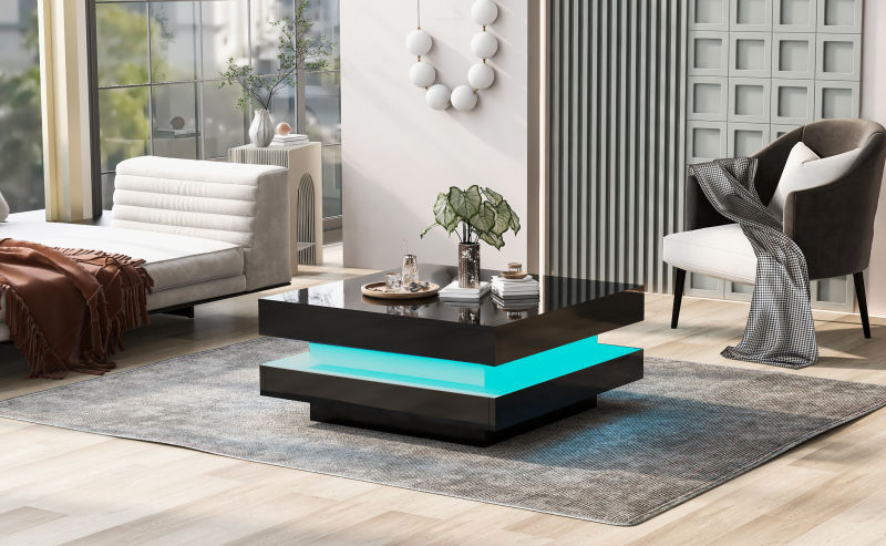 Logidon Vierkante Salontafel Zwart LED 16 Kleuren 70x70x36 cm