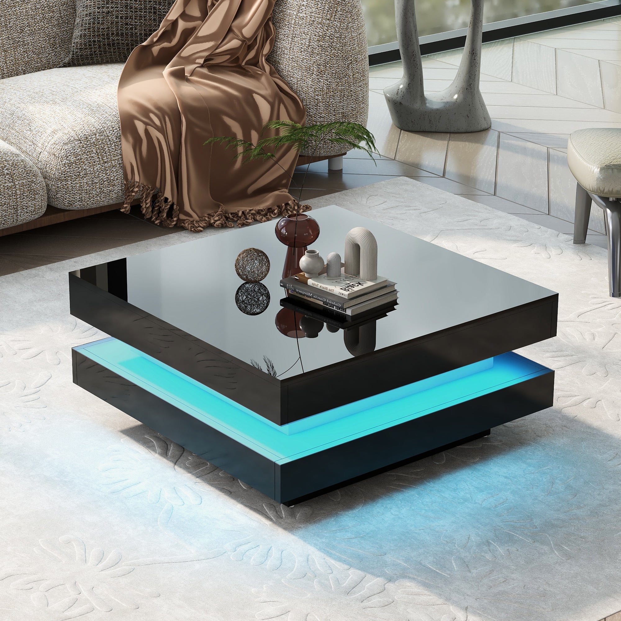 Logidon Vierkante Salontafel Zwart LED 16 Kleuren 70x70x36 cm