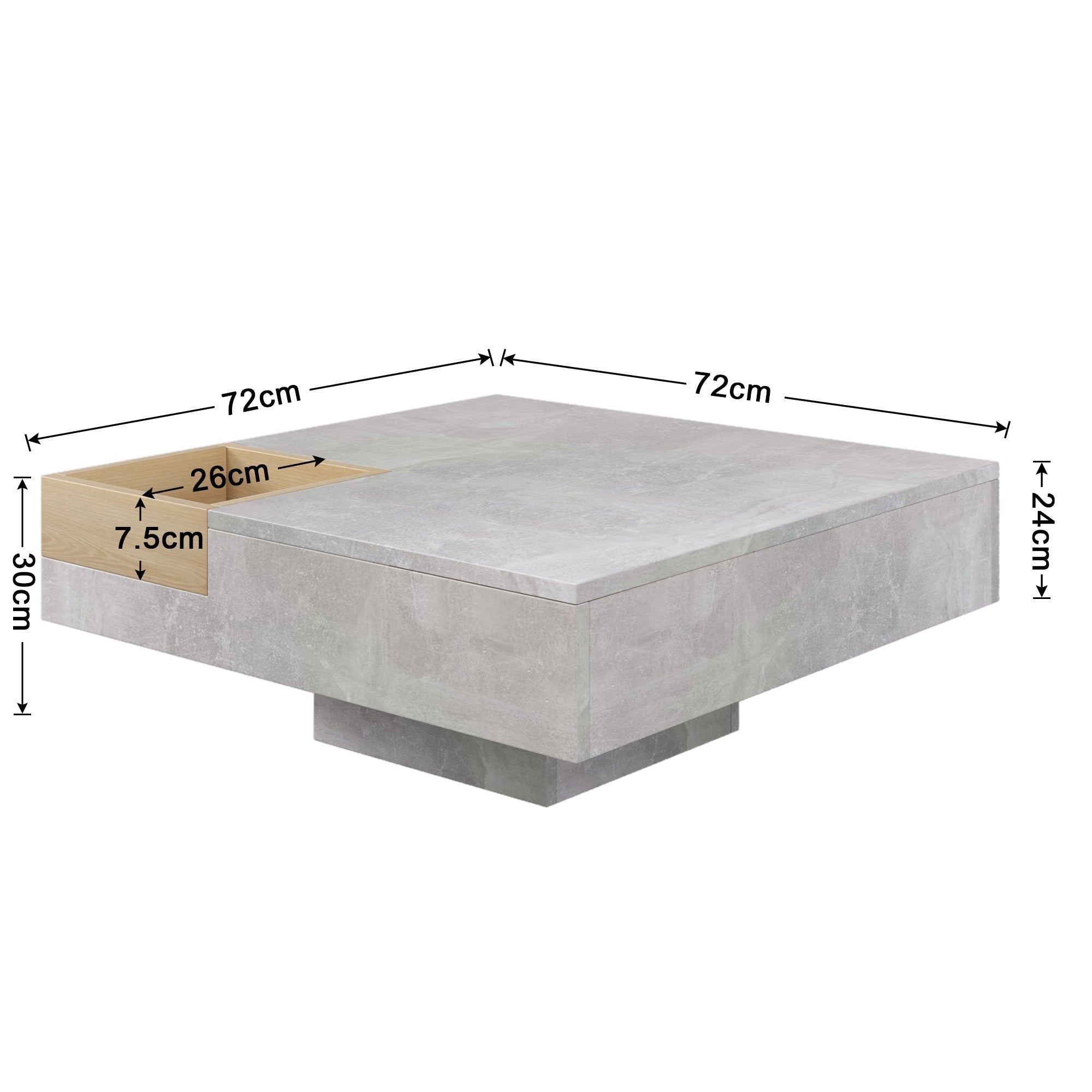 Logidon salontafel betongrijs uitneembare opbergbak 72x72 cm