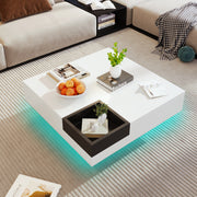 Logidon Hoogglans Salontafel Wit Zwart Met Afneembare Box 72x72x30 cm LED