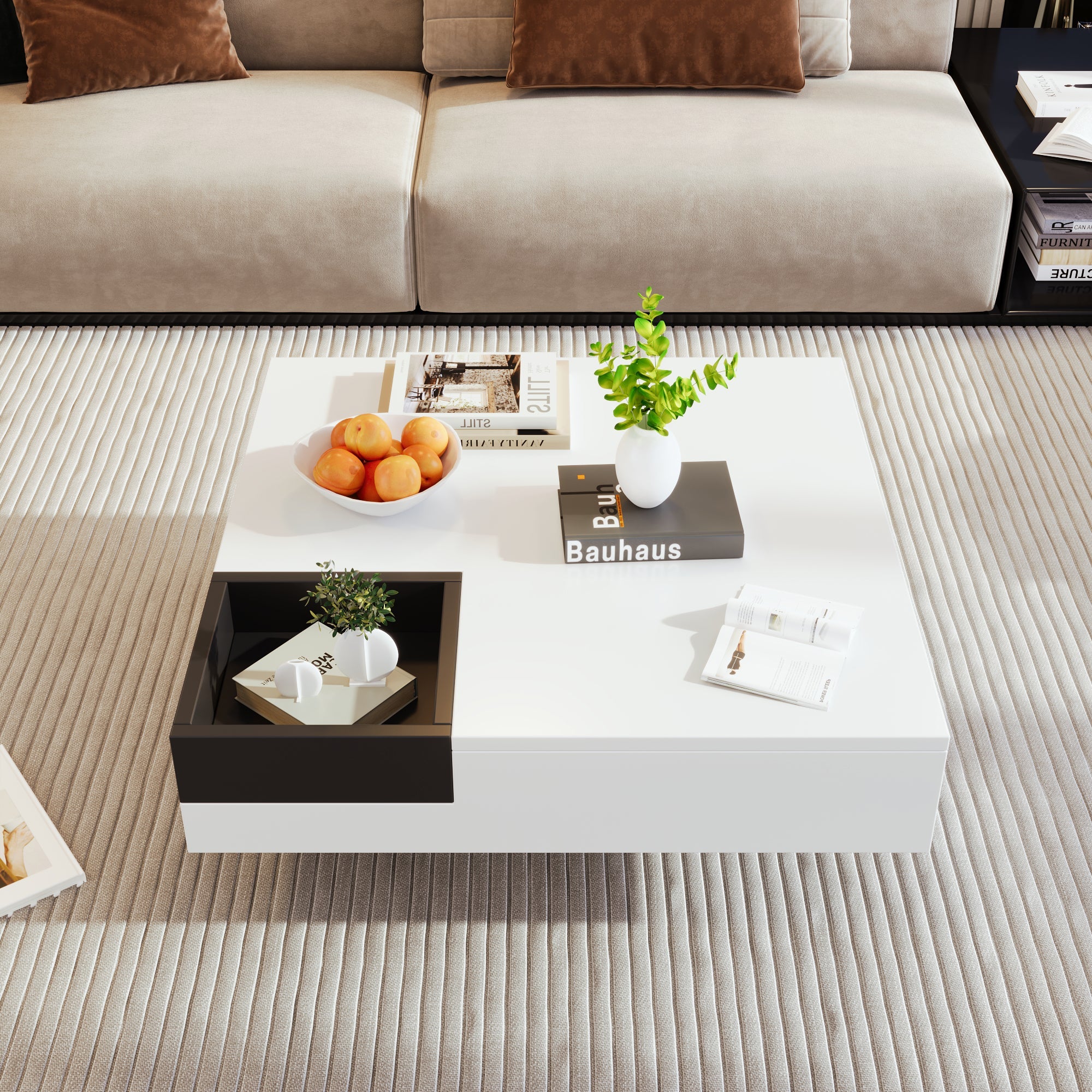 Logidon Hoogglans Salontafel Wit Zwart Met Afneembare Box 72x72x30 cm LED