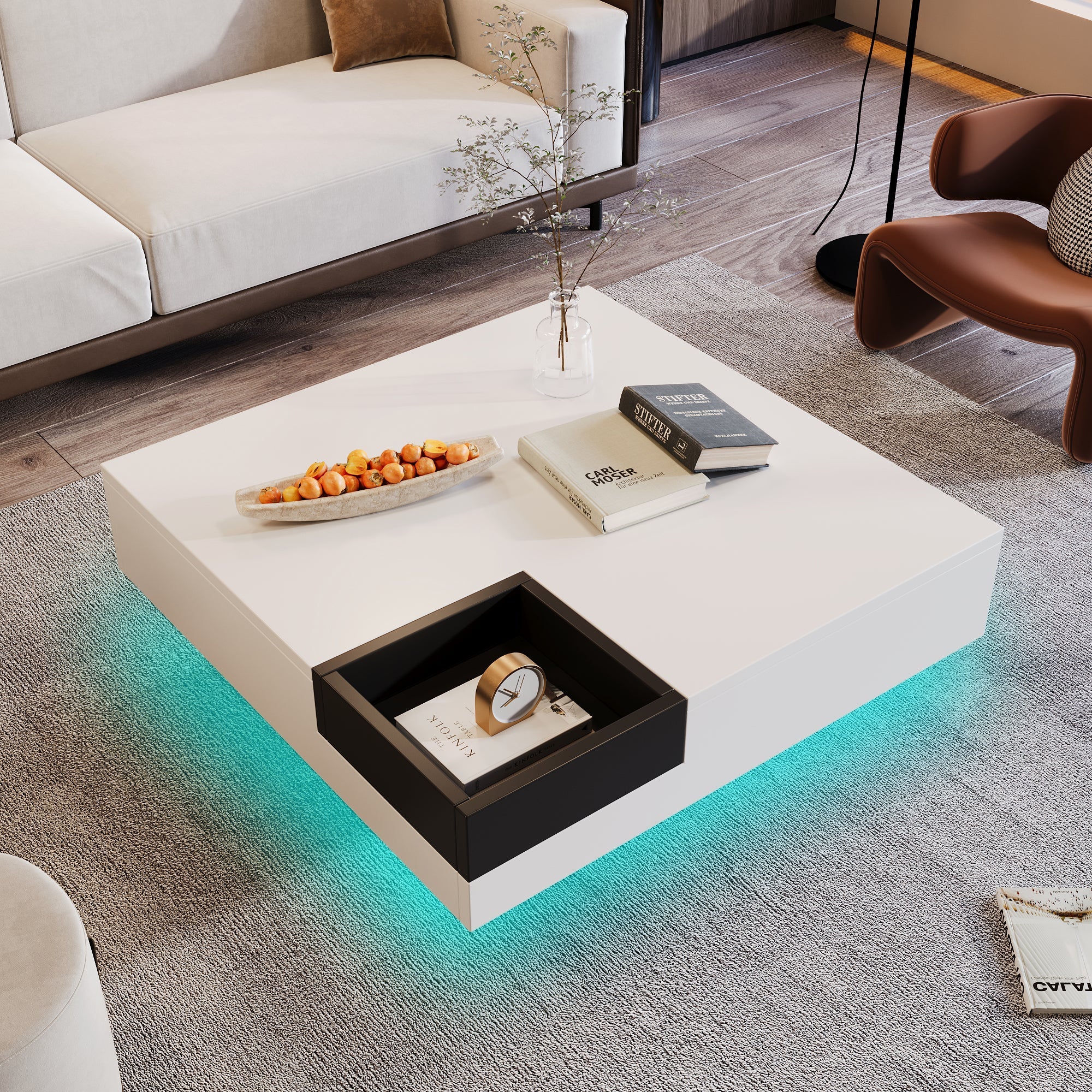 Logidon Hoogglans Salontafel Wit Zwart Met Afneembare Box 72x72x30 cm LED