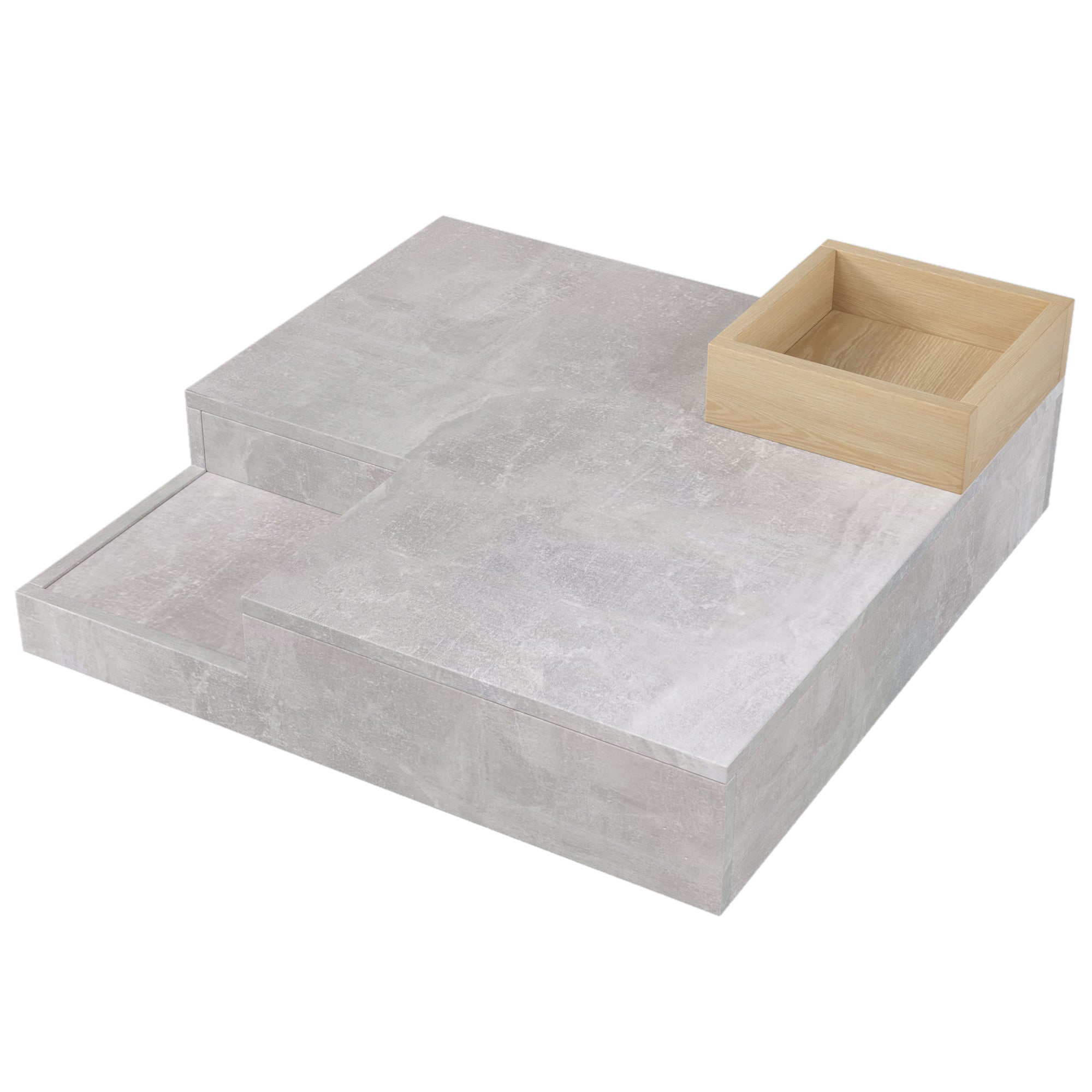 Logidon salontafel betongrijs uitneembare opbergbak 72x72 cm