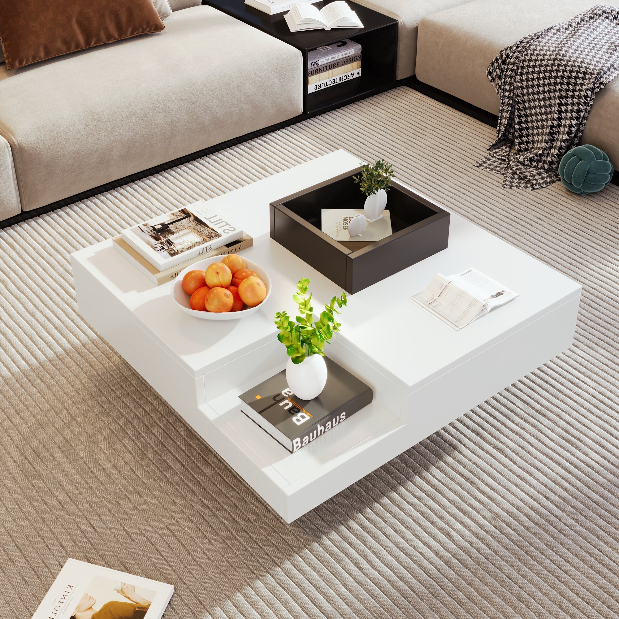 Logidon Hoogglans Salontafel Wit Zwart Met Afneembare Box 72x72x30 cm LED