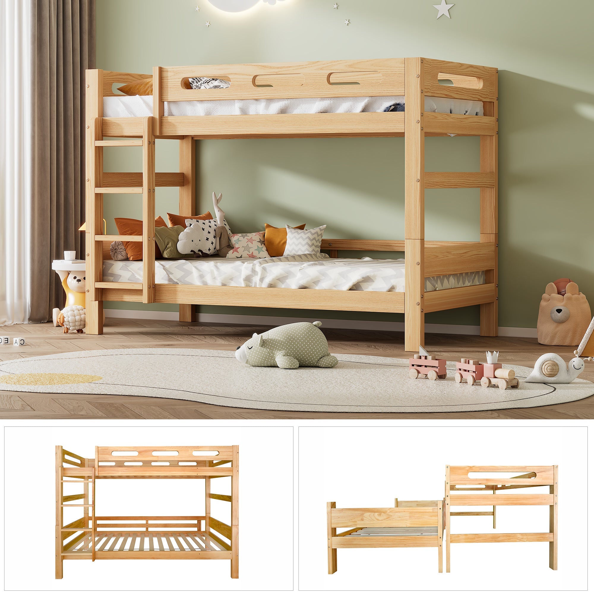 Logidon stapelbed 90x200 naturel hout Twee eenpersoonsbedden