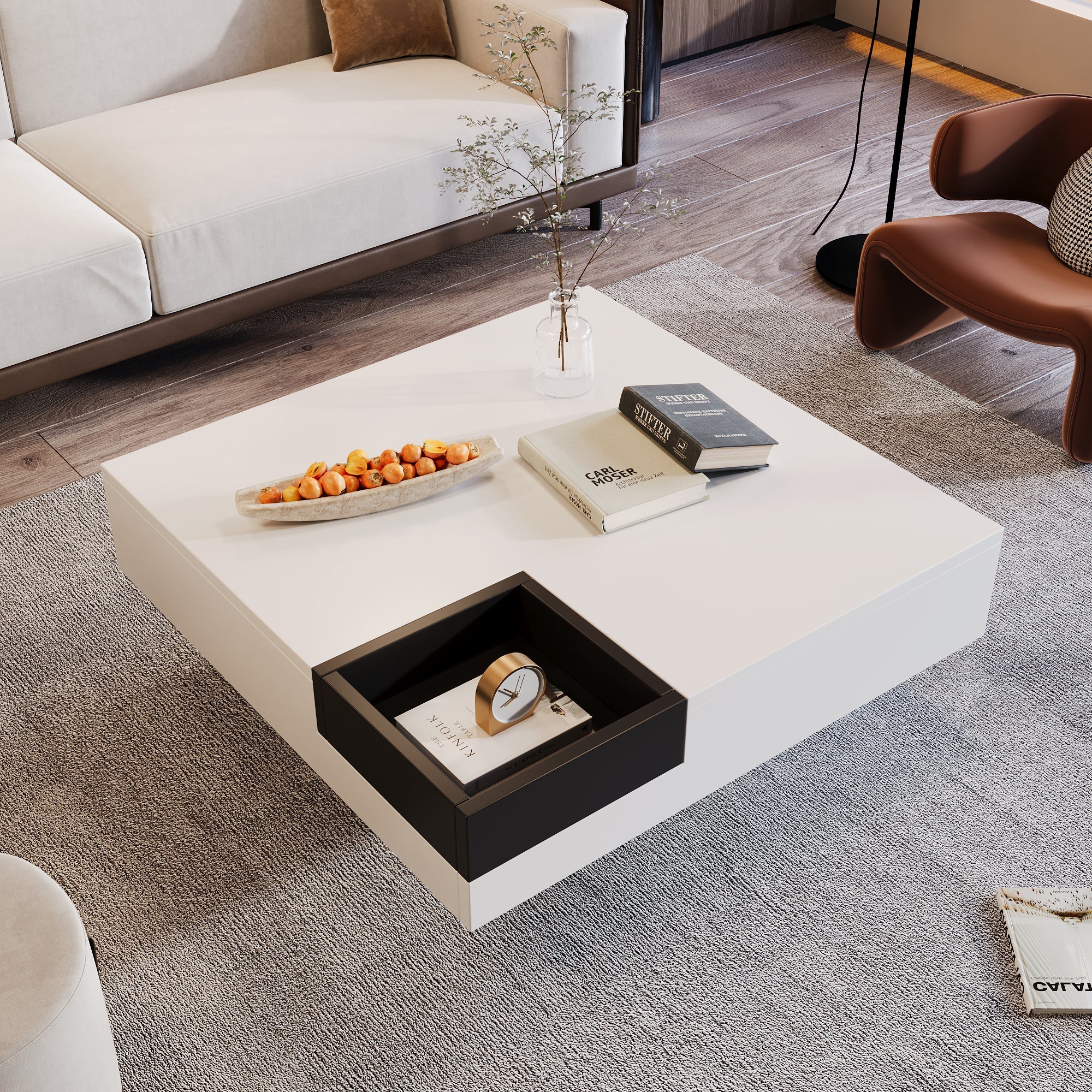 Logidon Hoogglans Salontafel Wit Zwart Met Afneembare Box 72x72x30 cm LED