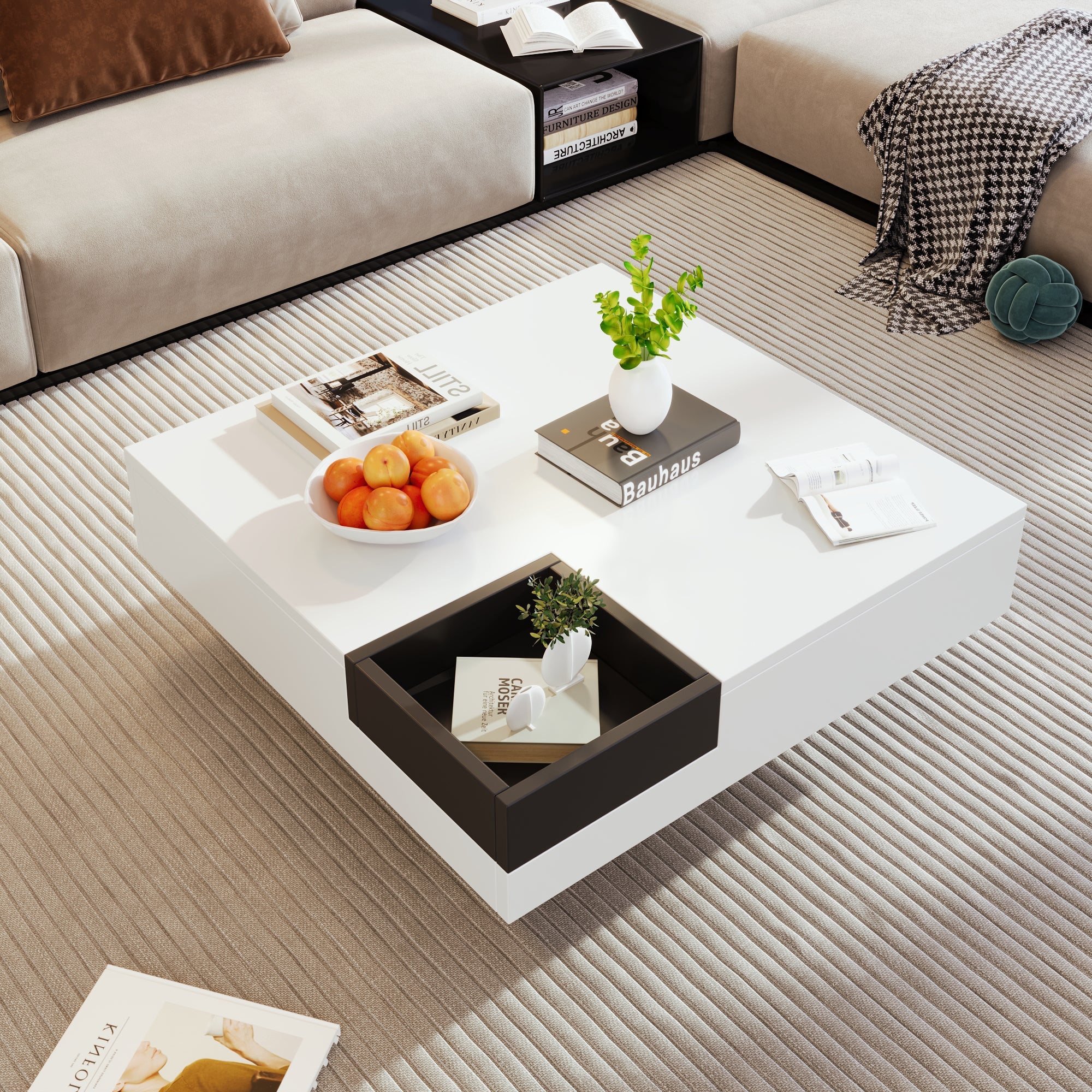 Logidon Hoogglans Salontafel Wit Zwart Met Afneembare Box 72x72x30 cm LED