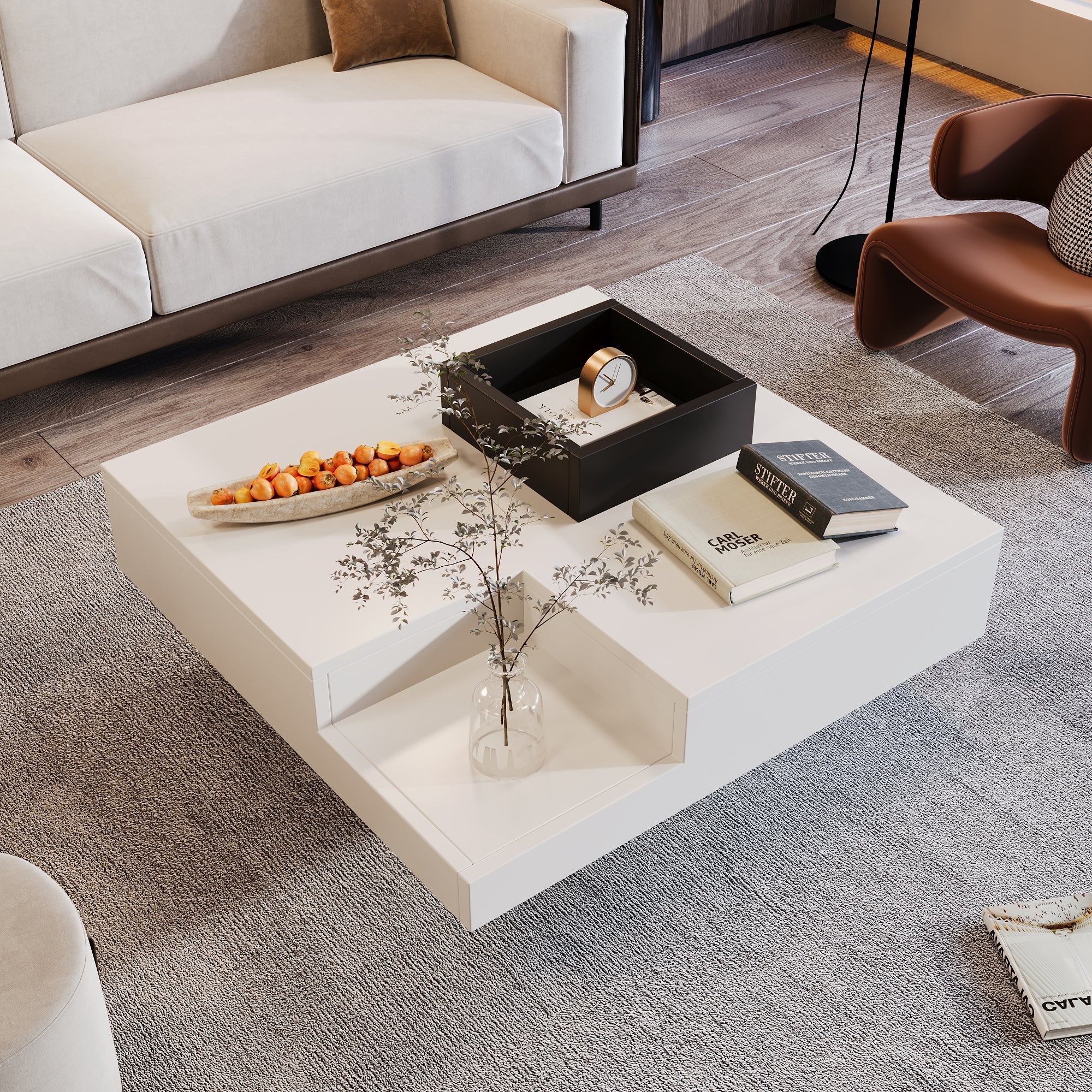 Logidon Hoogglans Salontafel Wit Zwart Met Afneembare Box 72x72x30 cm LED
