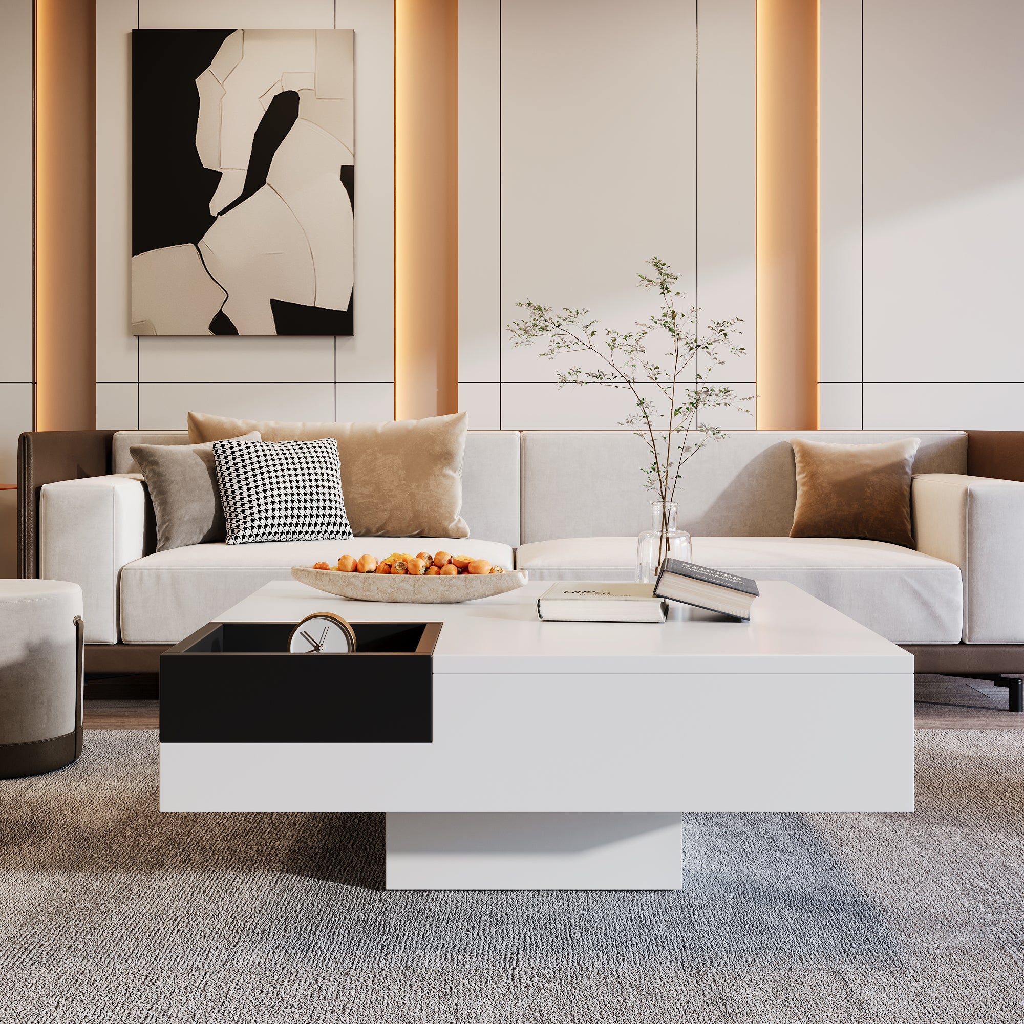 Logidon Hoogglans Salontafel Wit Zwart Met Afneembare Box 72x72x30 cm LED