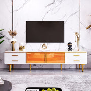 Logidon TV-meubel marmereffect 170 cm met gouden handgrepen en bruine glazen deuren