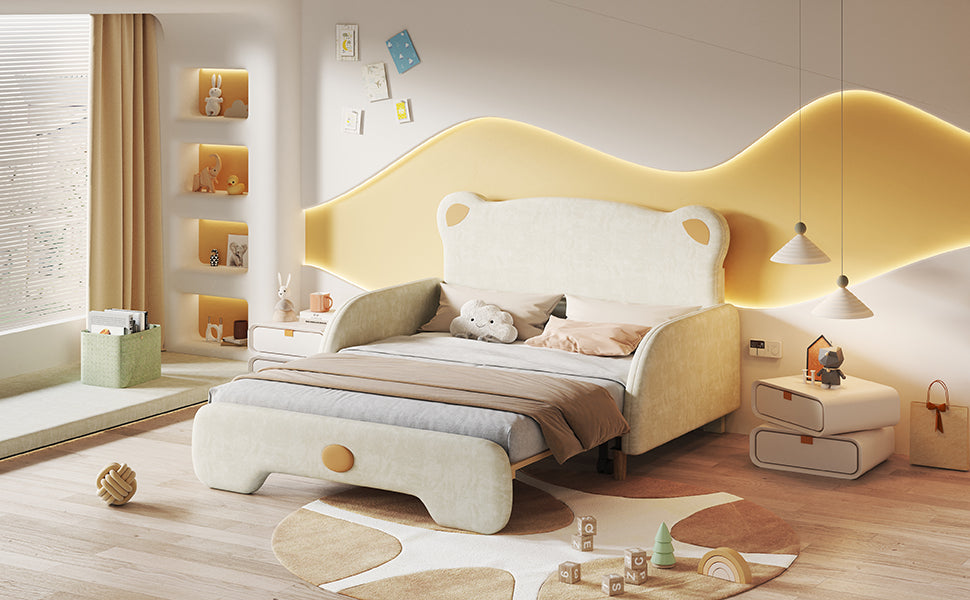 Logidon beerbed tweepersoonsbed met matras fluweel beige 140x200cm