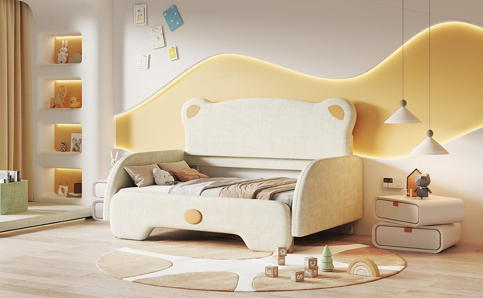 Logidon Beervorm Tweepersoonsbed Fluweel Beige 140x200 cm Uitschuifbaar