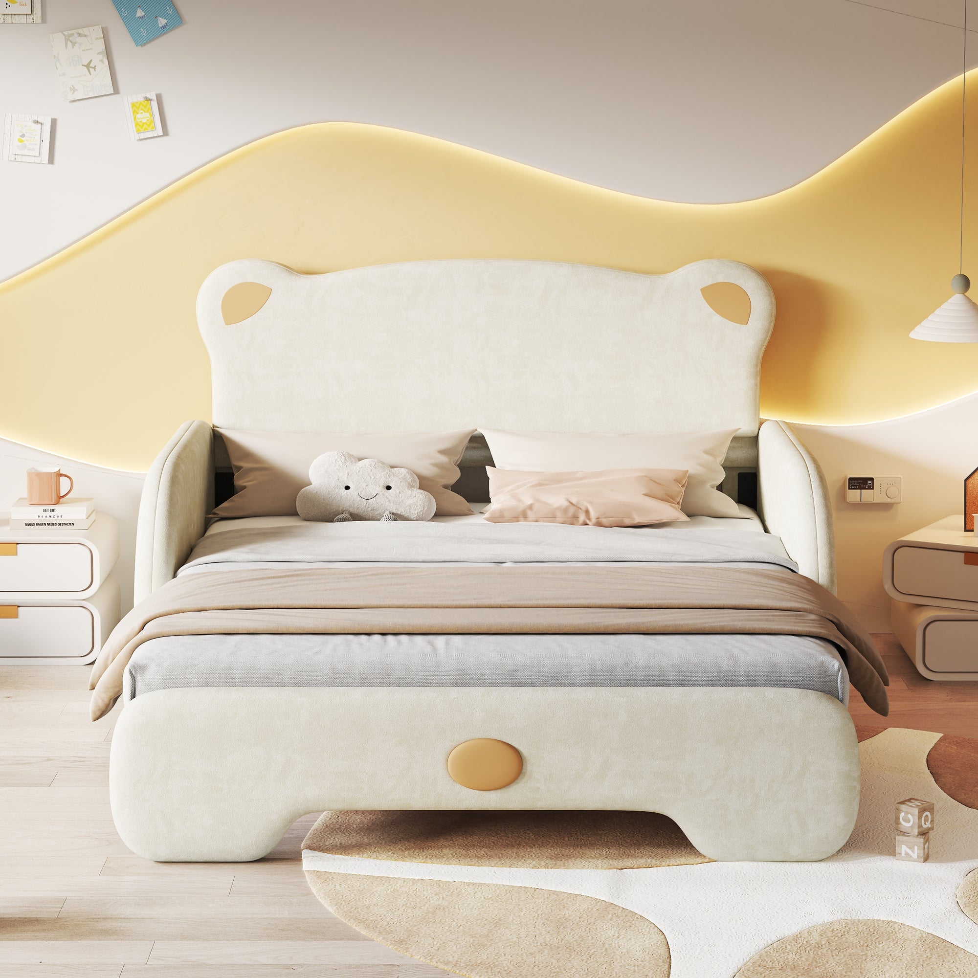 Logidon beerbed tweepersoonsbed met matras fluweel beige 140x200cm