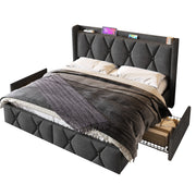 Logidon upholstered bed 140x200cm gray with USB charging function 4 drawers