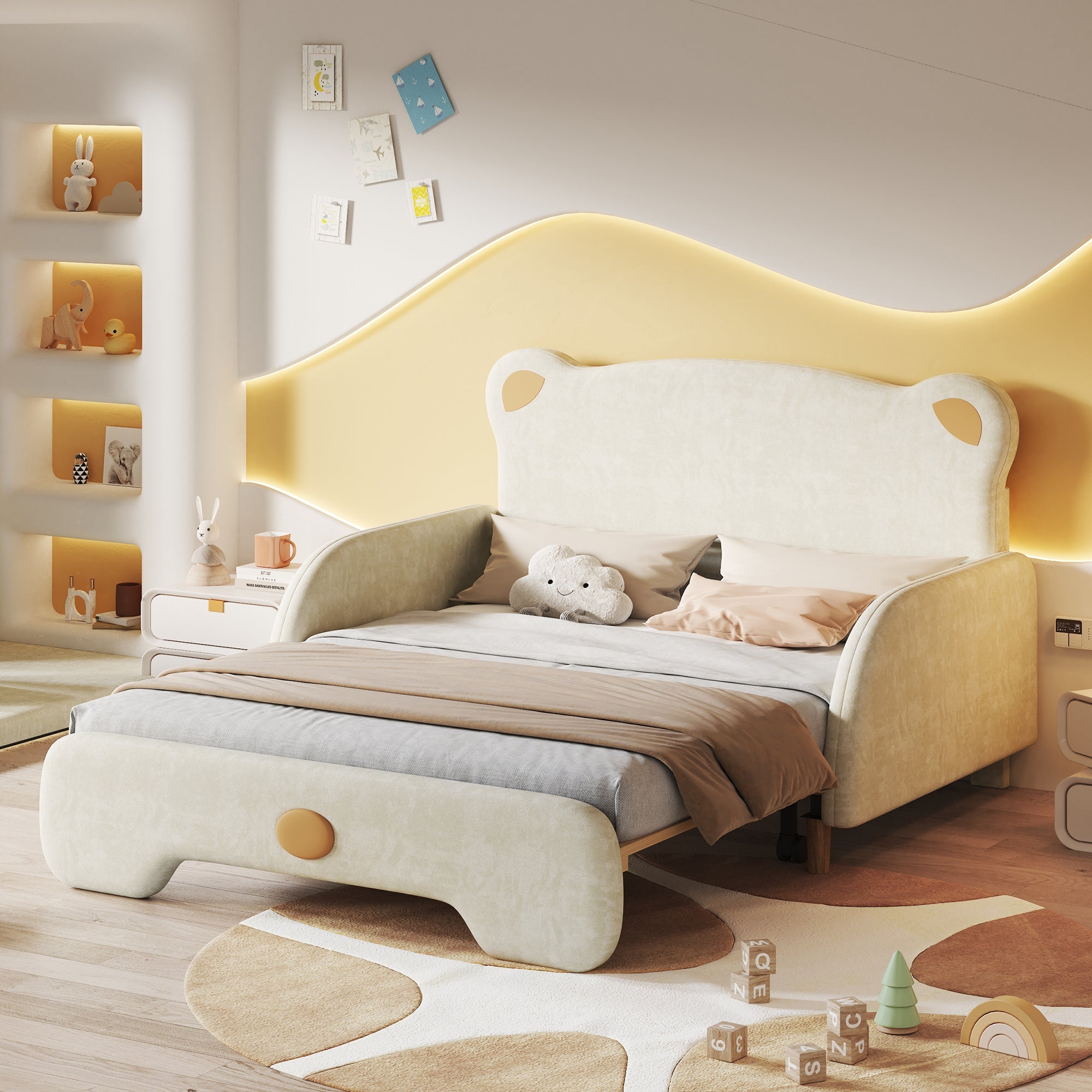 Logidon Beervorm Tweepersoonsbed Fluweel Beige 140x200 cm Uitschuifbaar