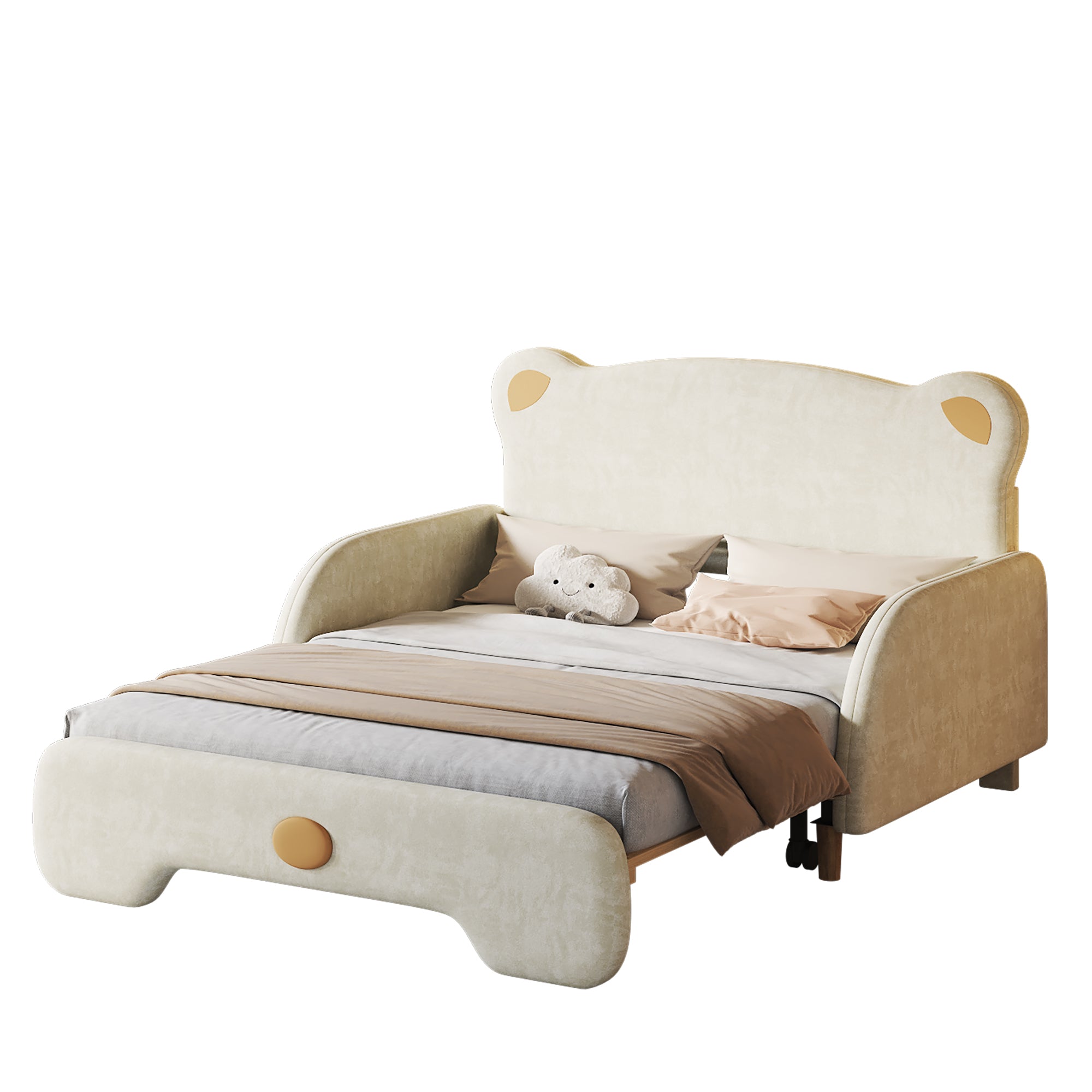 Logidon Beervorm Tweepersoonsbed Fluweel Beige 140x200 cm Uitschuifbaar