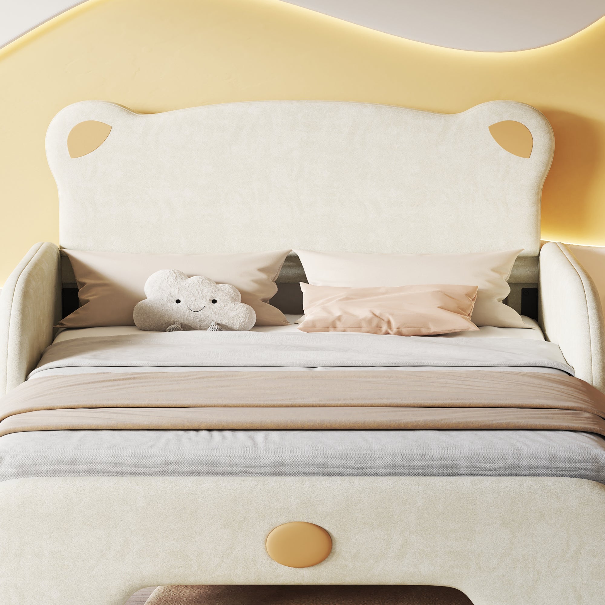 Logidon Beervorm Tweepersoonsbed Fluweel Beige 140x200 cm Uitschuifbaar