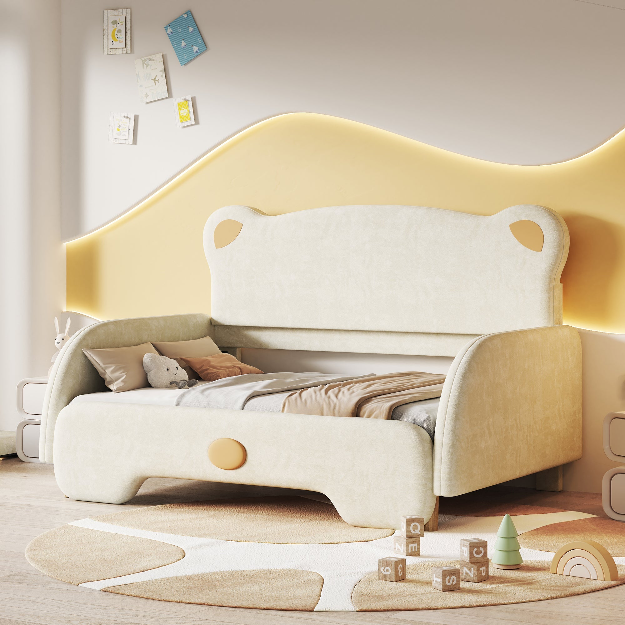 Logidon Beervorm Tweepersoonsbed Fluweel Beige 140x200 cm Uitschuifbaar