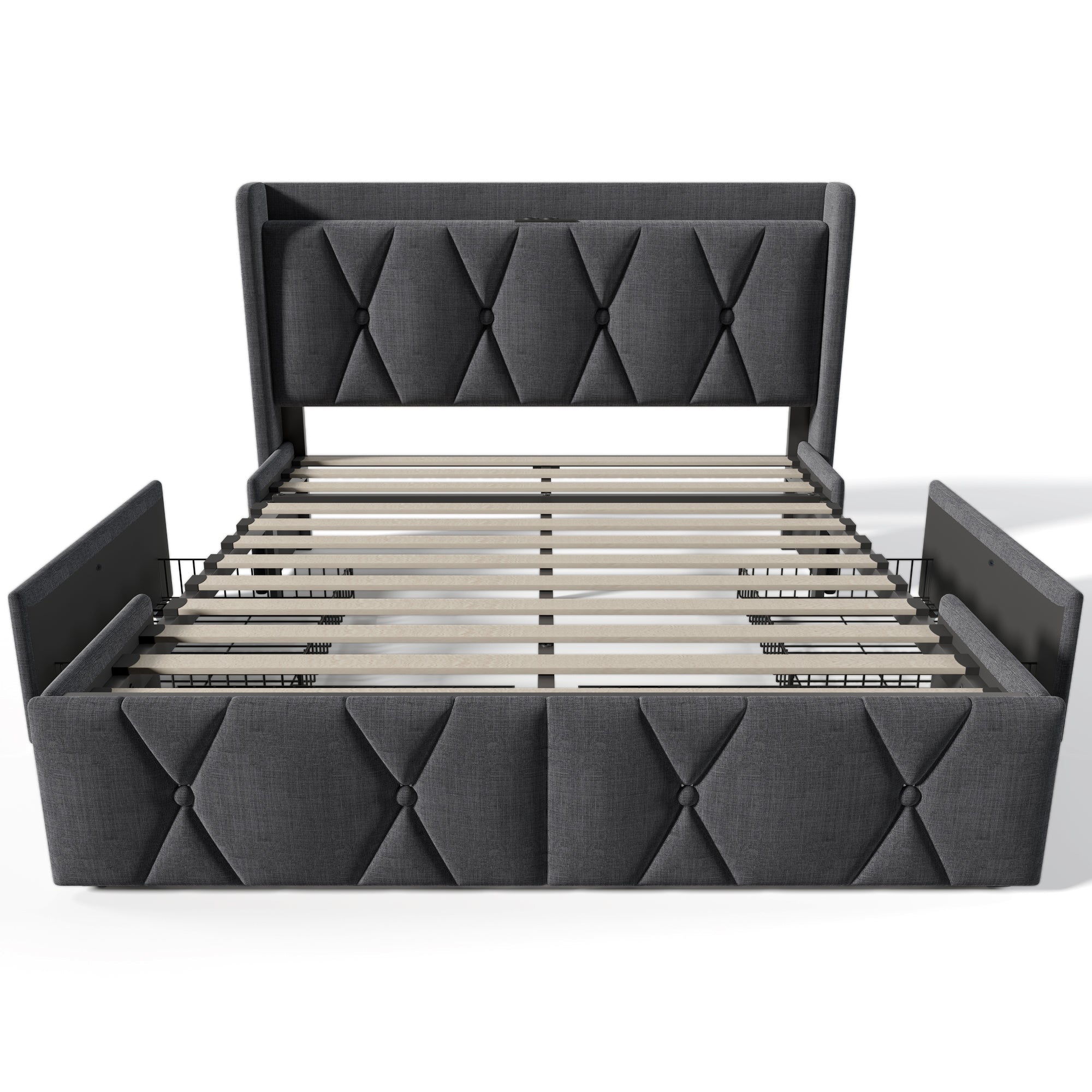 Logidon upholstered bed 140x200cm gray with USB charging function 4 drawers