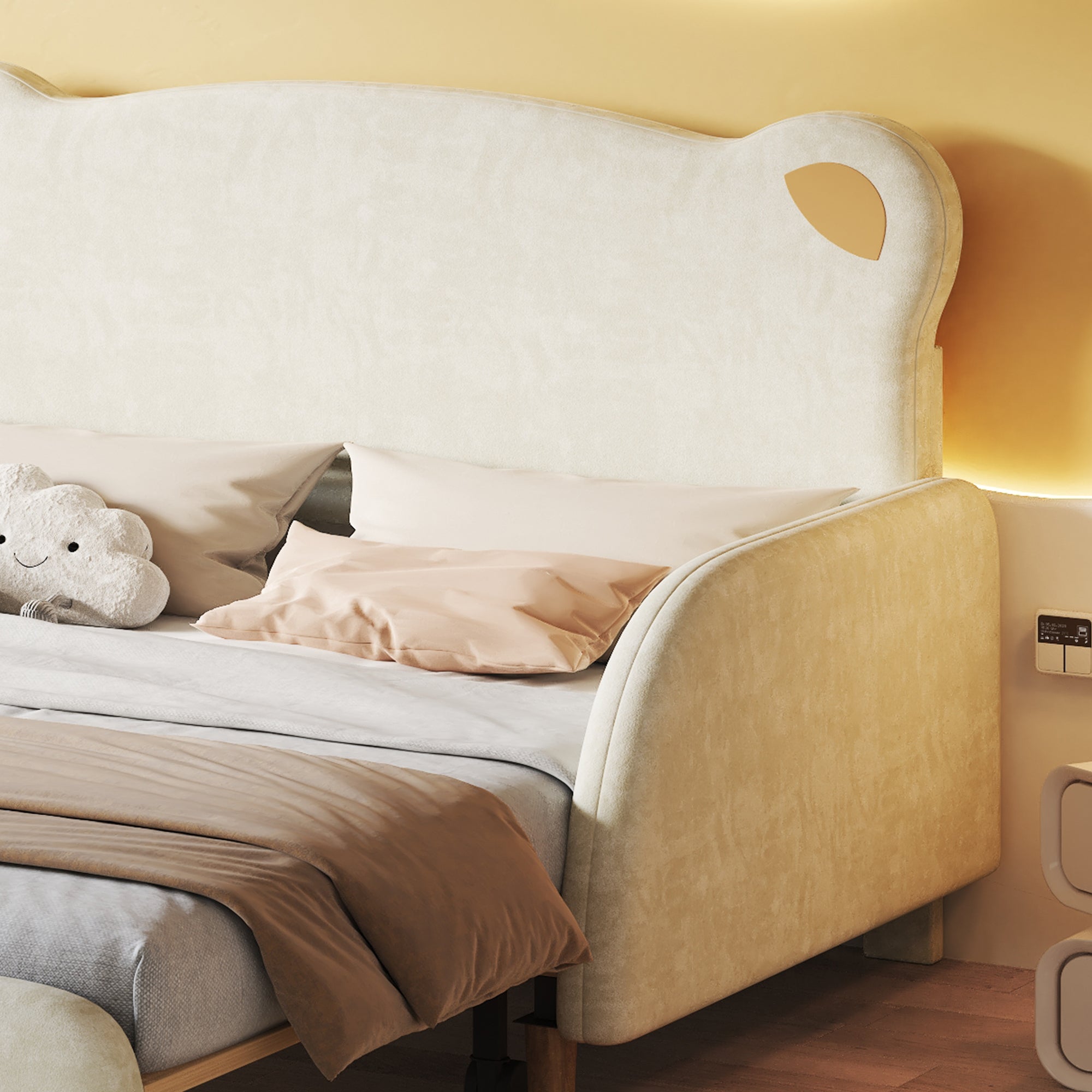 Logidon Beervorm Tweepersoonsbed Fluweel Beige 140x200 cm Uitschuifbaar