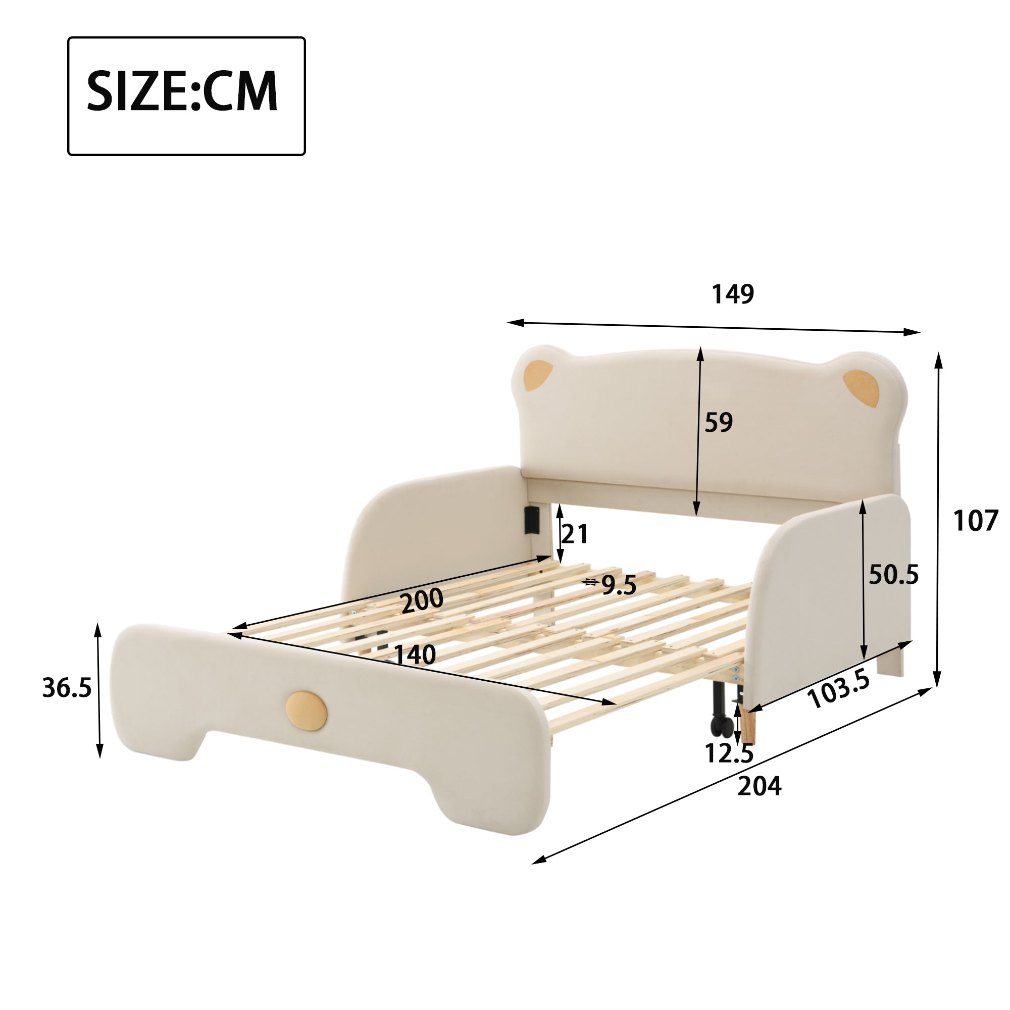Logidon beerbed tweepersoonsbed met matras fluweel beige 140x200cm