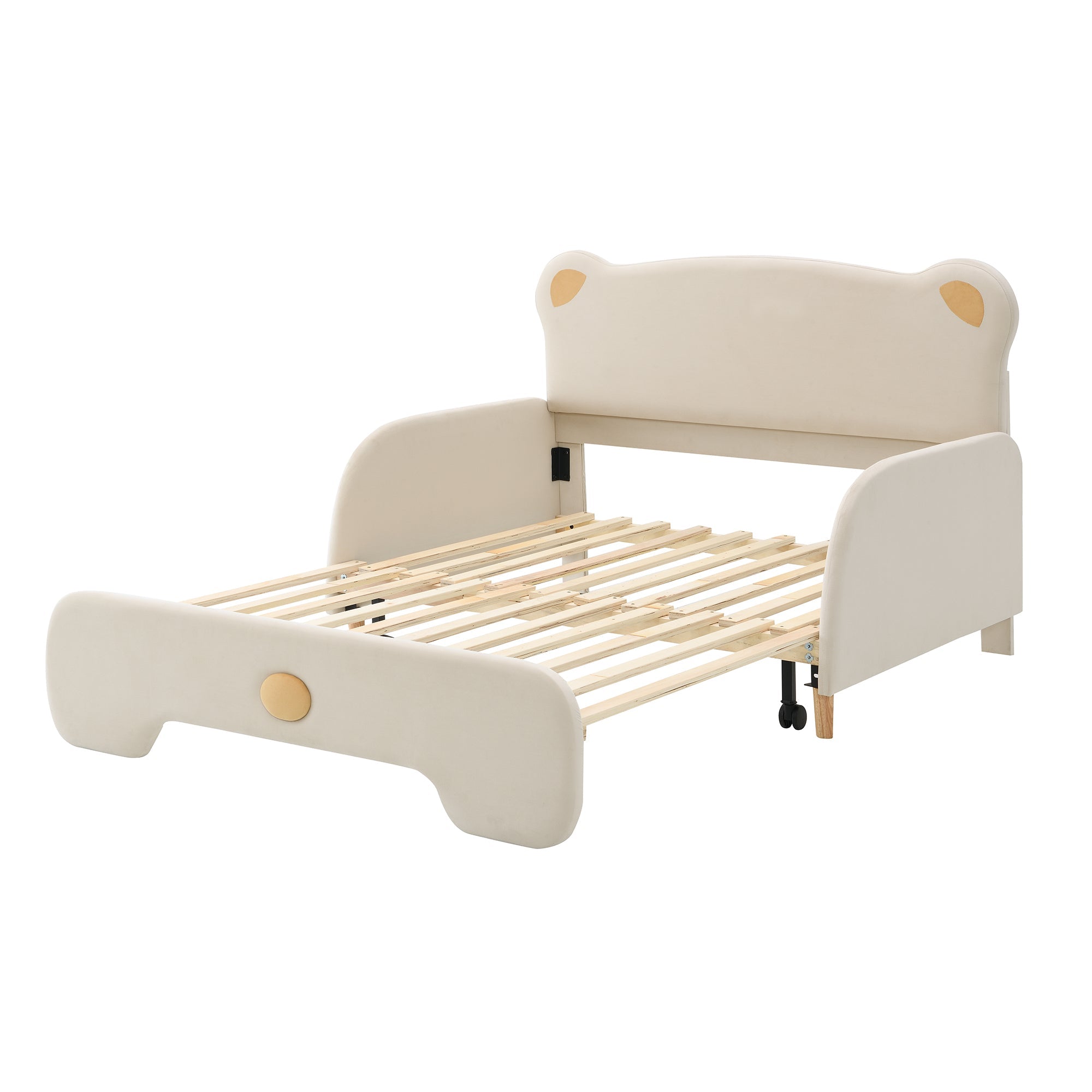Logidon Beervorm Tweepersoonsbed Fluweel Beige 140x200 cm Uitschuifbaar