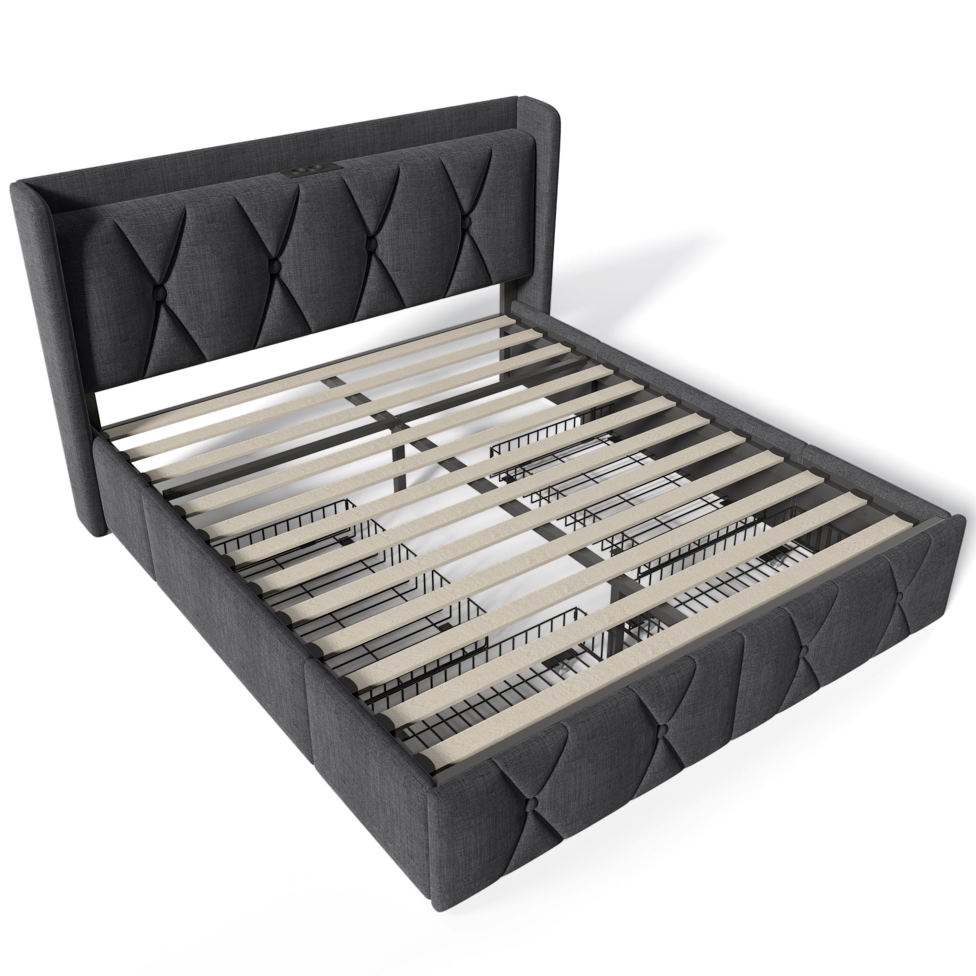 Logidon gestoffeerd bed 140x200 grijs met USB oplaadfunctie en 4 lades
