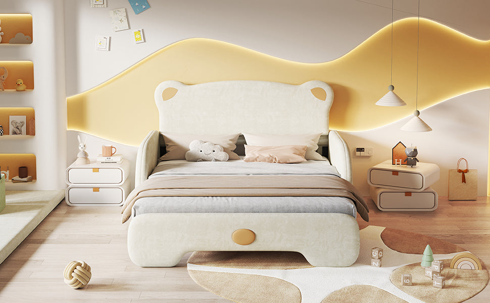 Logidon beerbed tweepersoonsbed met matras fluweel beige 140x200cm