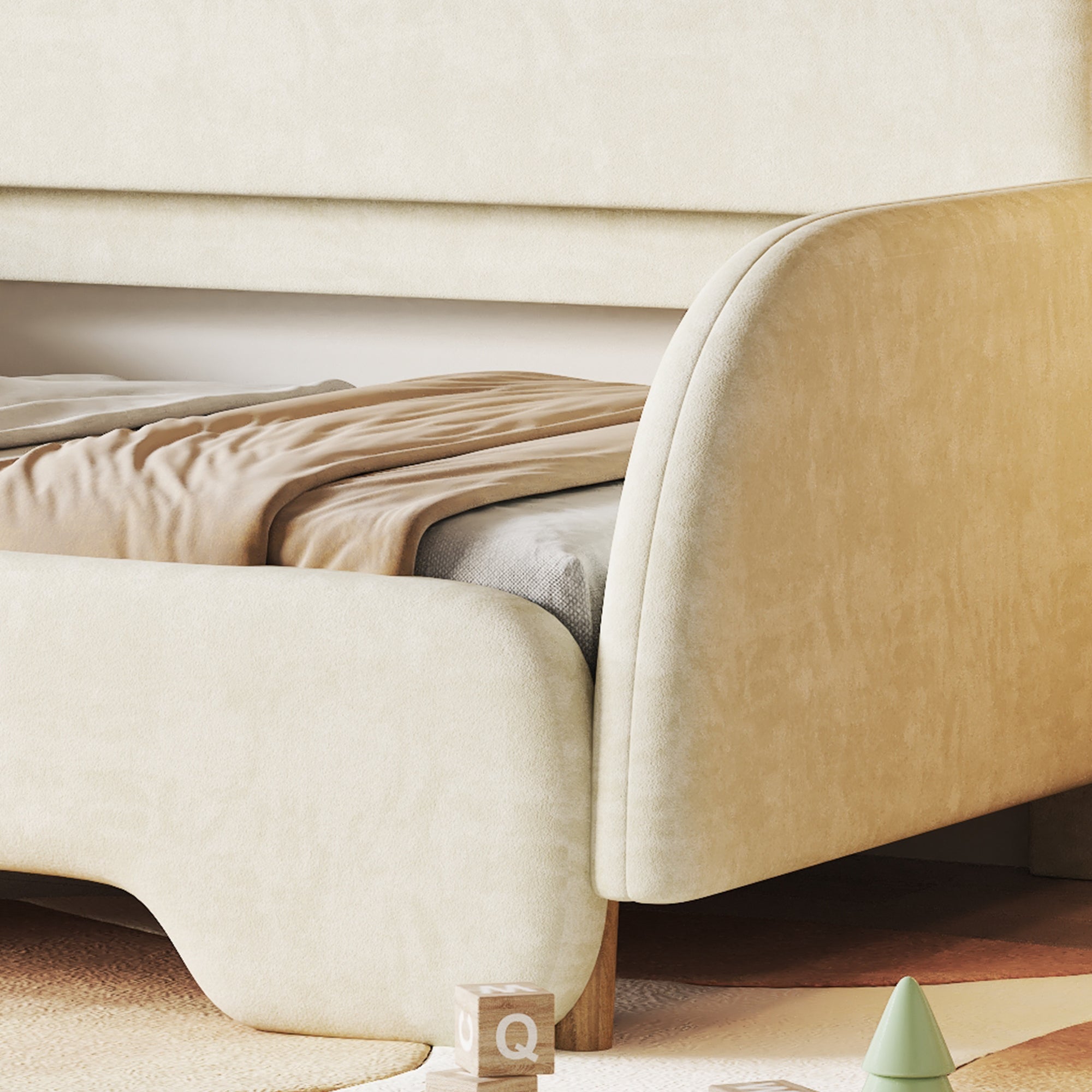Logidon beerbed tweepersoonsbed met matras fluweel beige 140x200cm