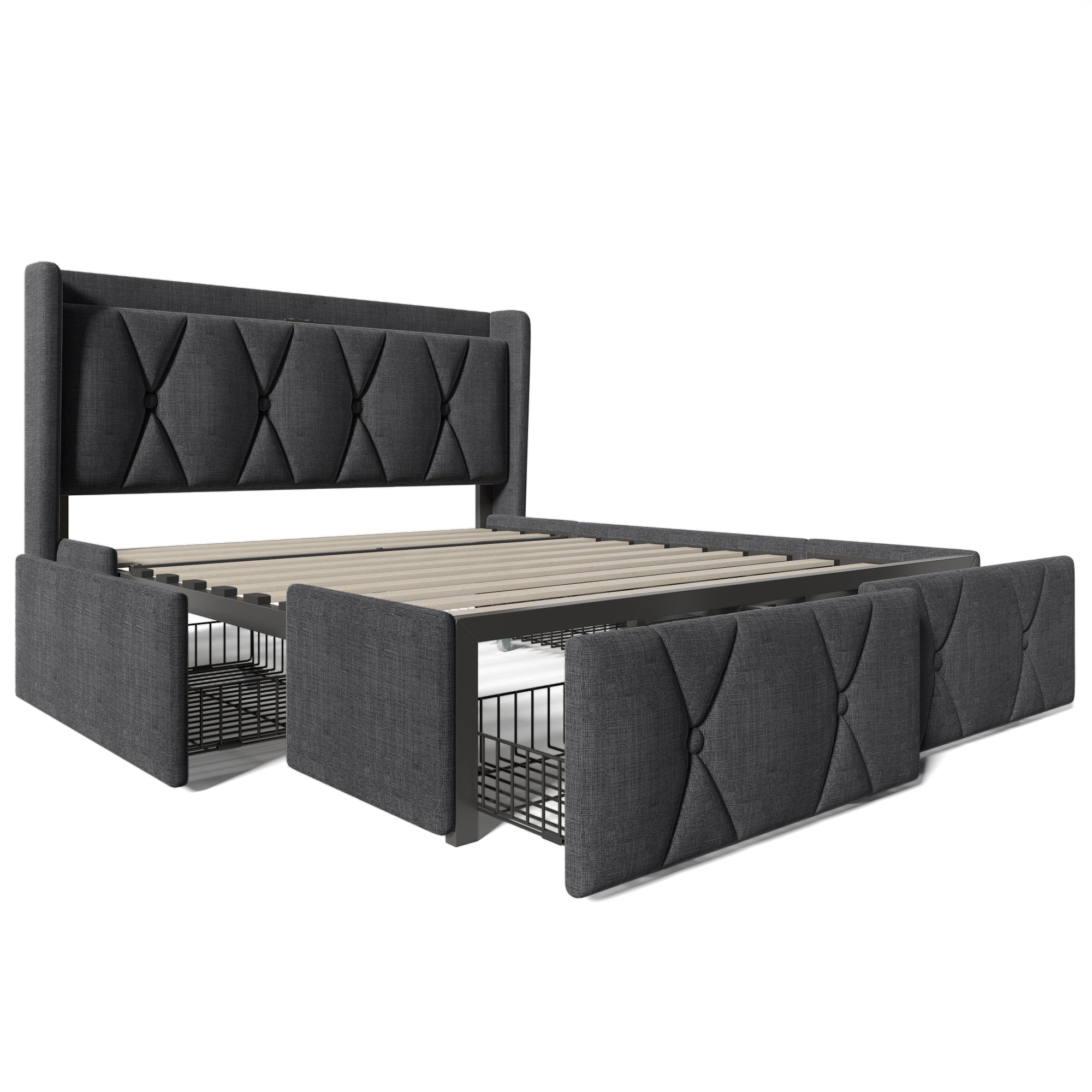 Logidon gestoffeerd bed 140x200 grijs met USB oplaadfunctie en 4 lades