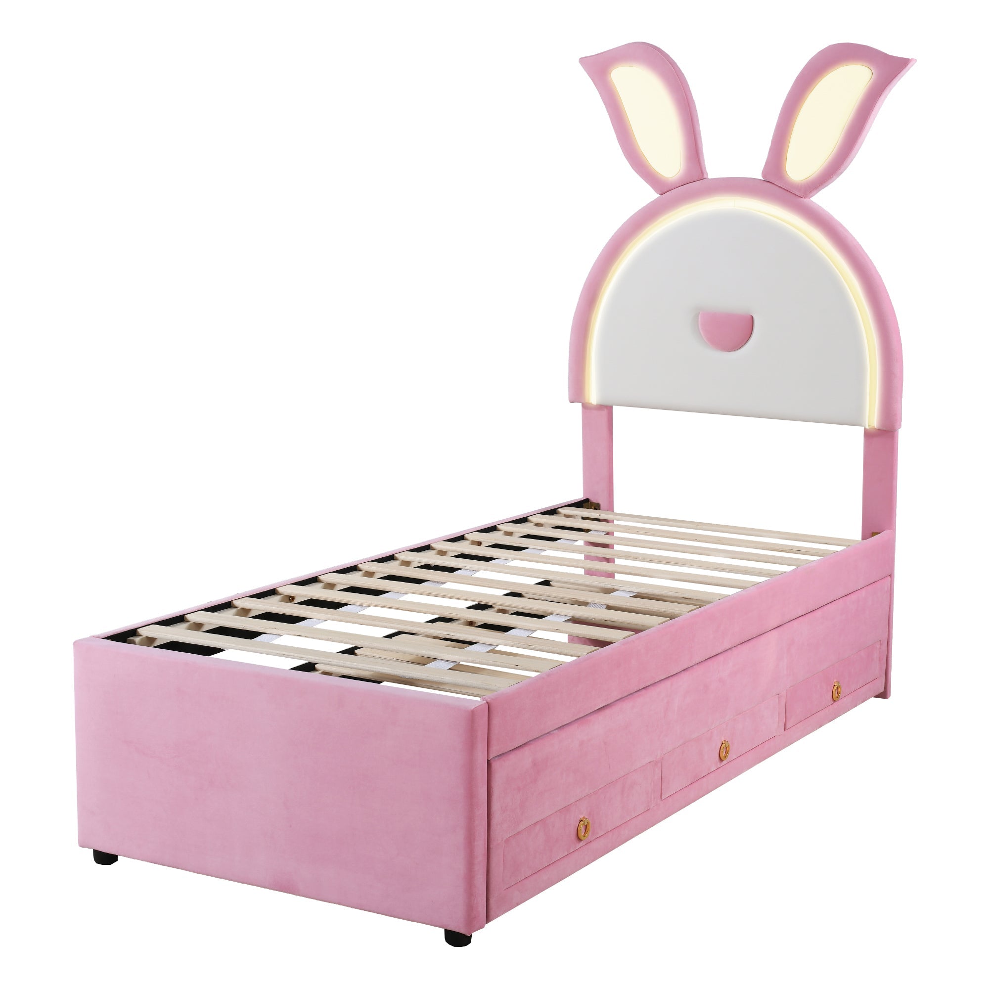 Logidon kinderbed gestoffeerd bed 90 x 200 cm roze fluwelen stoffen slaapbank