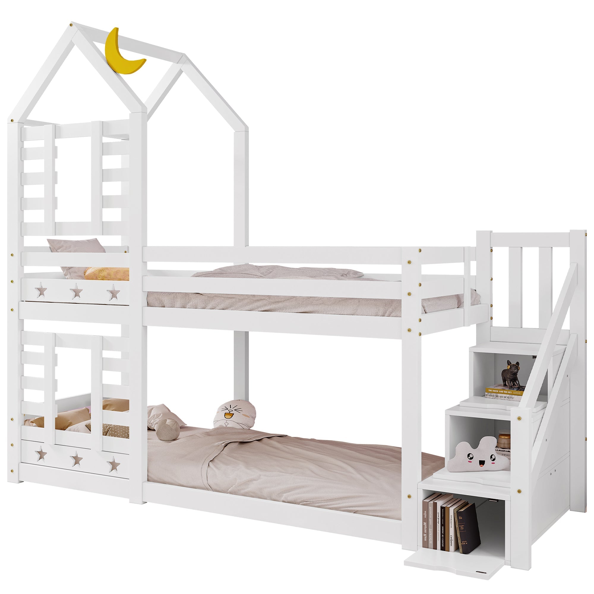 Logidon kinderbed boomhut hoogslaper 90x200 wit met valbeveiliging