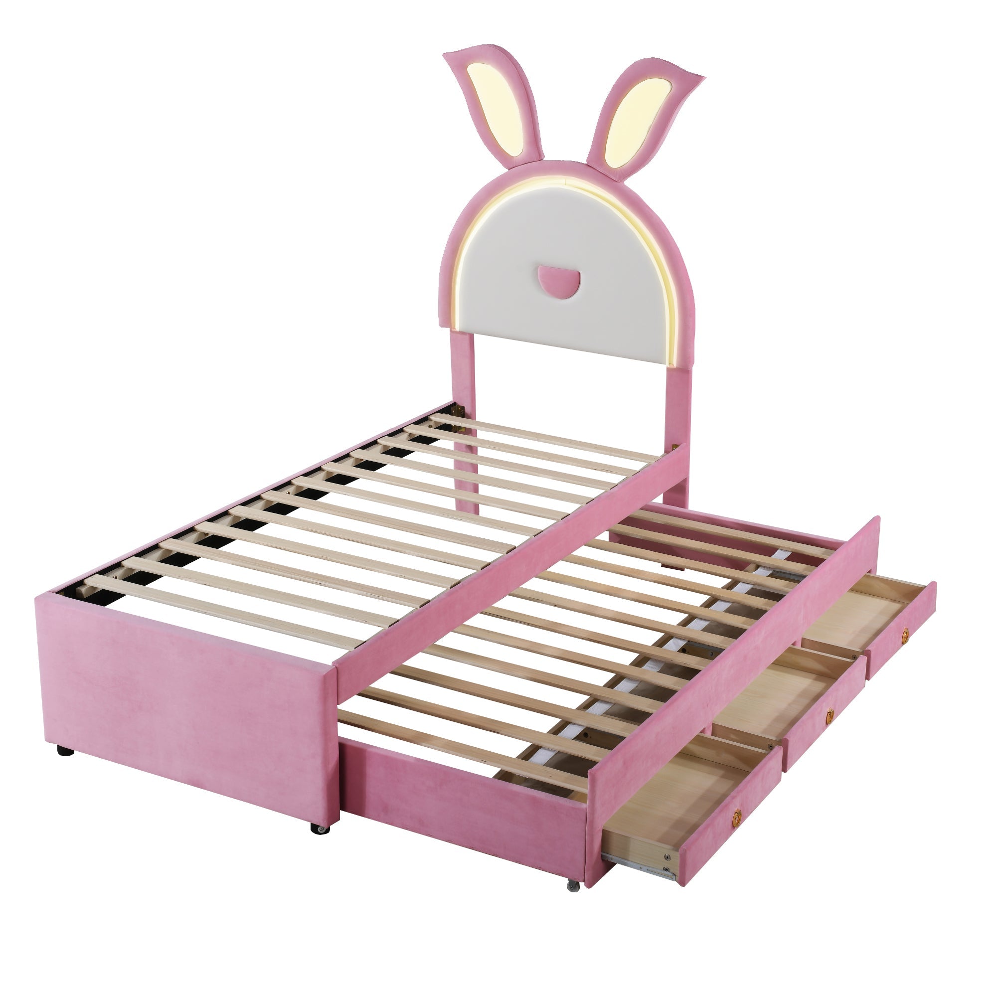 Logidon kinderbed gestoffeerd bed 90 x 200 cm roze fluwelen stoffen slaapbank