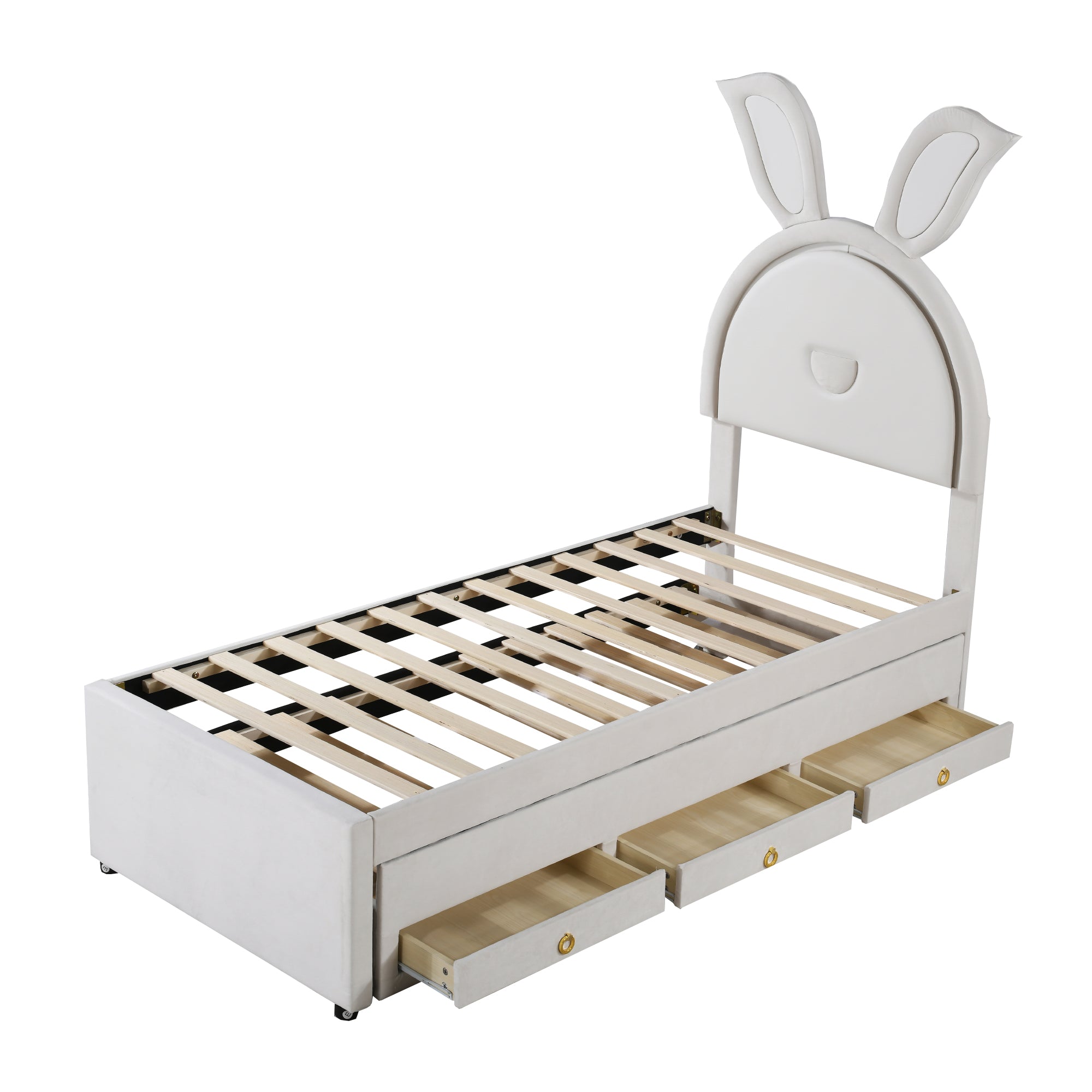 Logidon kinderbed 90x200 beige gestoffeerd bed slaapbank uitschuifbaar bed