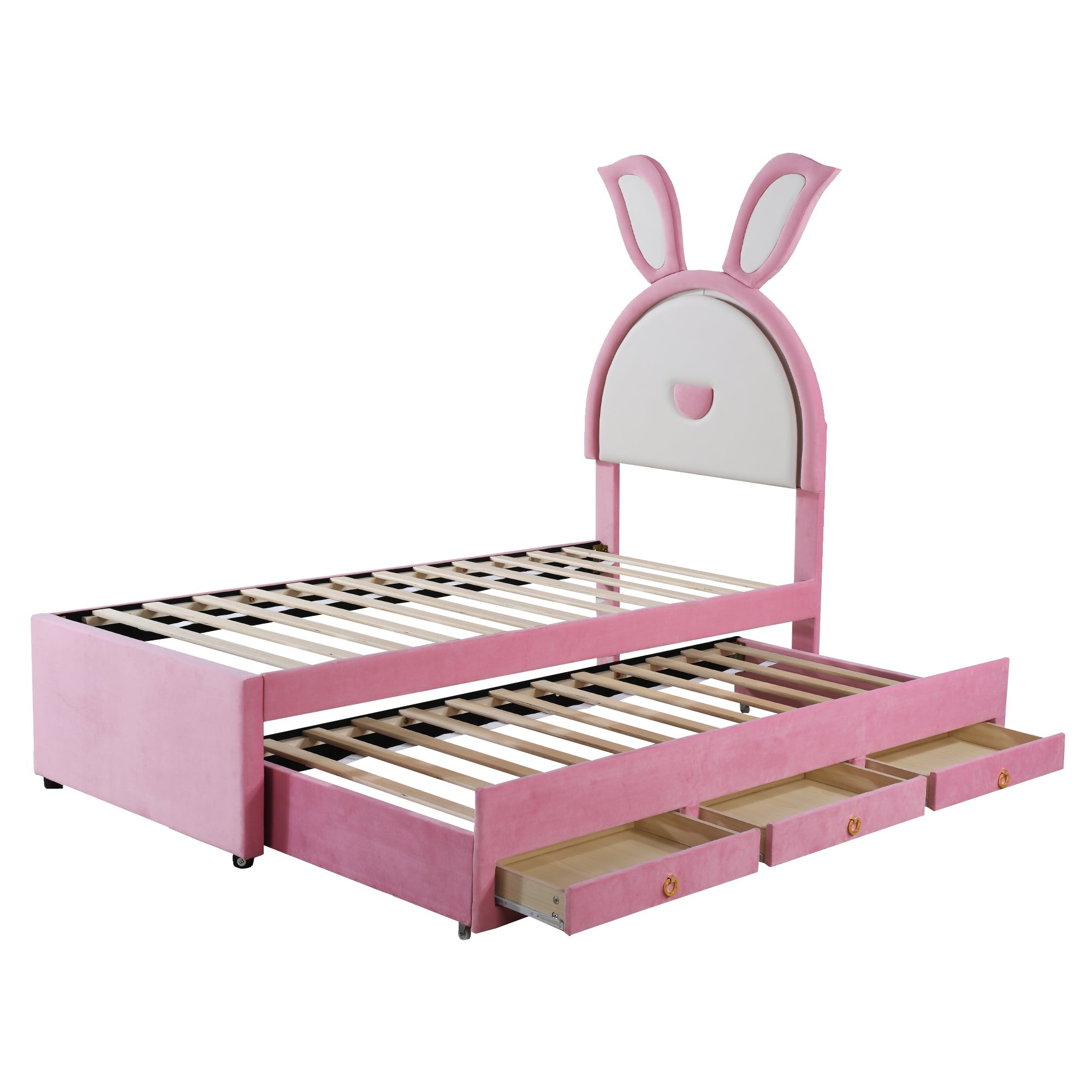 Logidon kinderbed gestoffeerd bed 90 x 200 cm roze fluwelen stoffen slaapbank