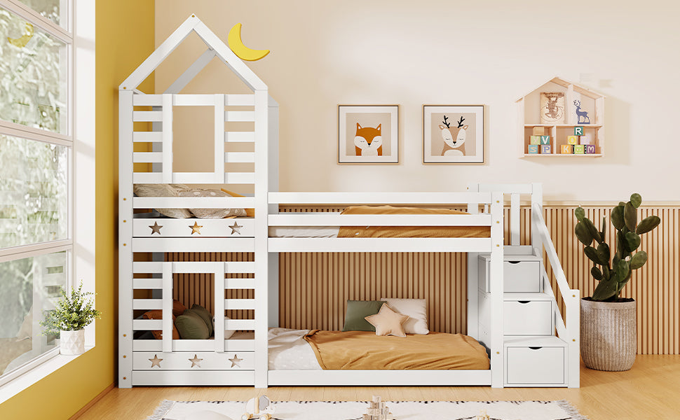 Logidon kinderbed boomhut hoogslaper 90x200 wit met valbeveiliging