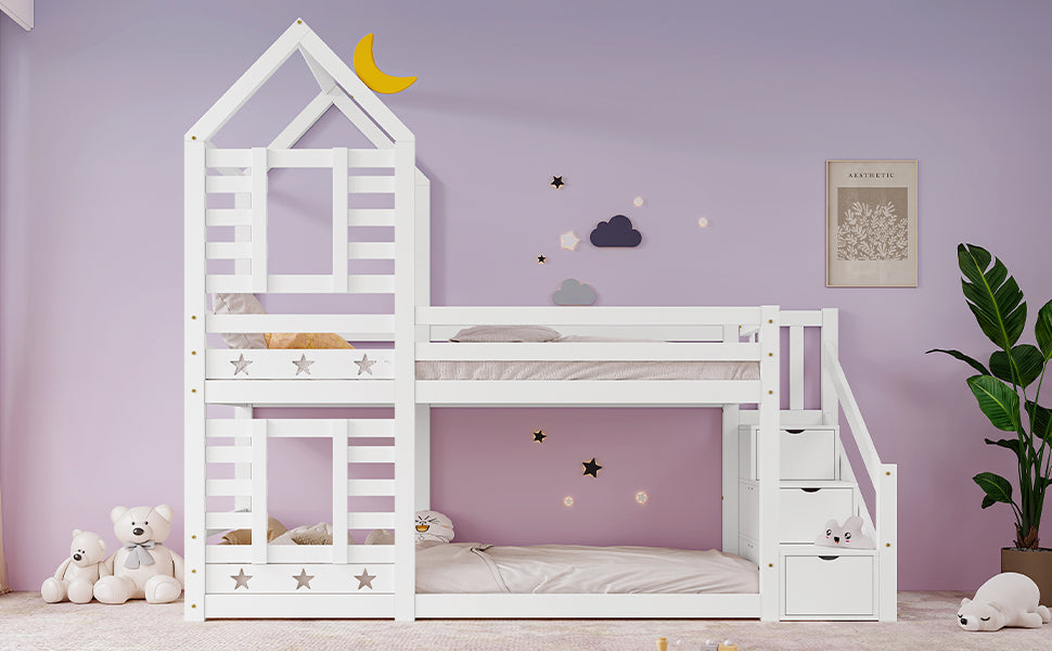 Logidon kinderbed boomhut hoogslaper 90x200 wit met valbeveiliging