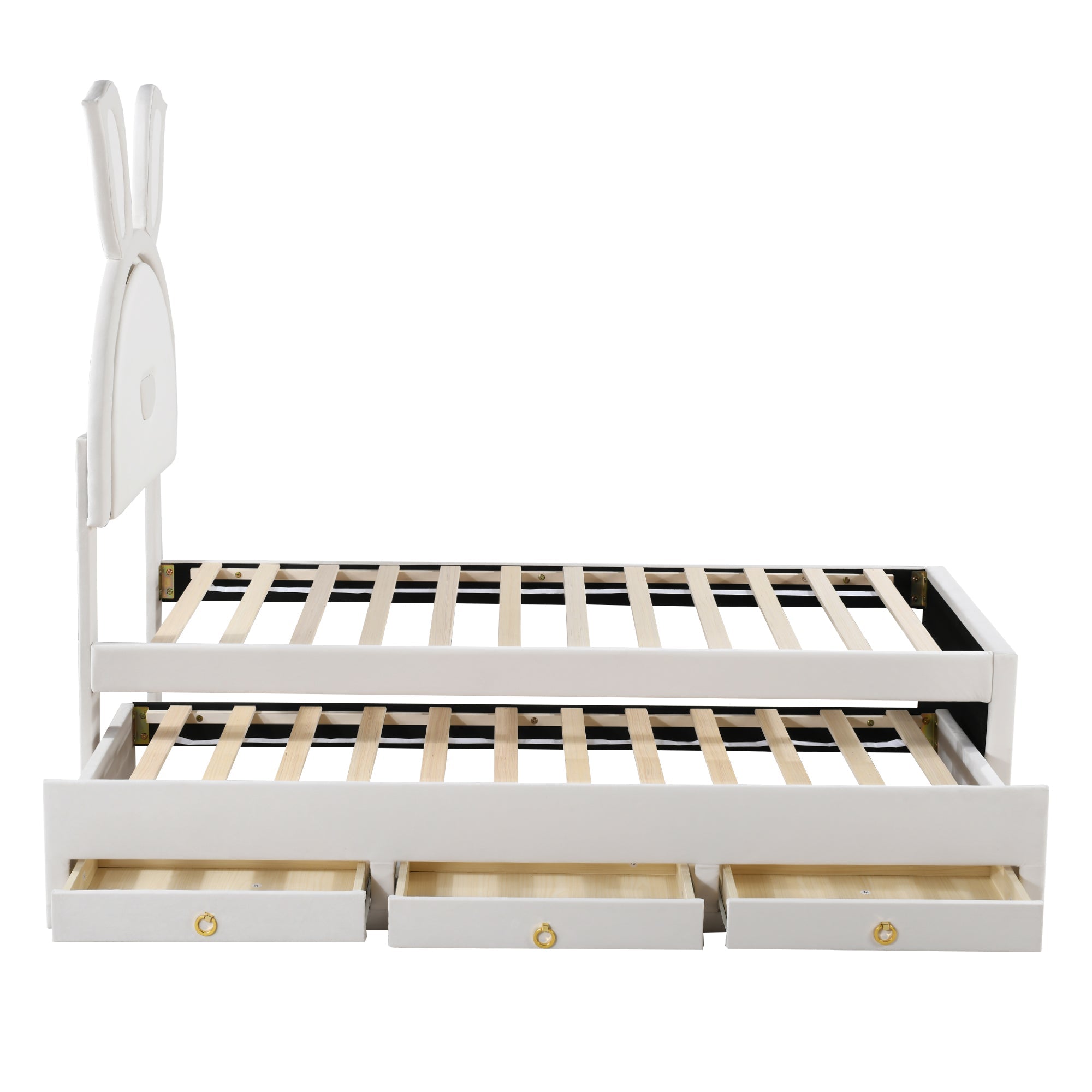 Logidon kinderbed 90x200 beige gestoffeerd bed slaapbank uitschuifbaar bed