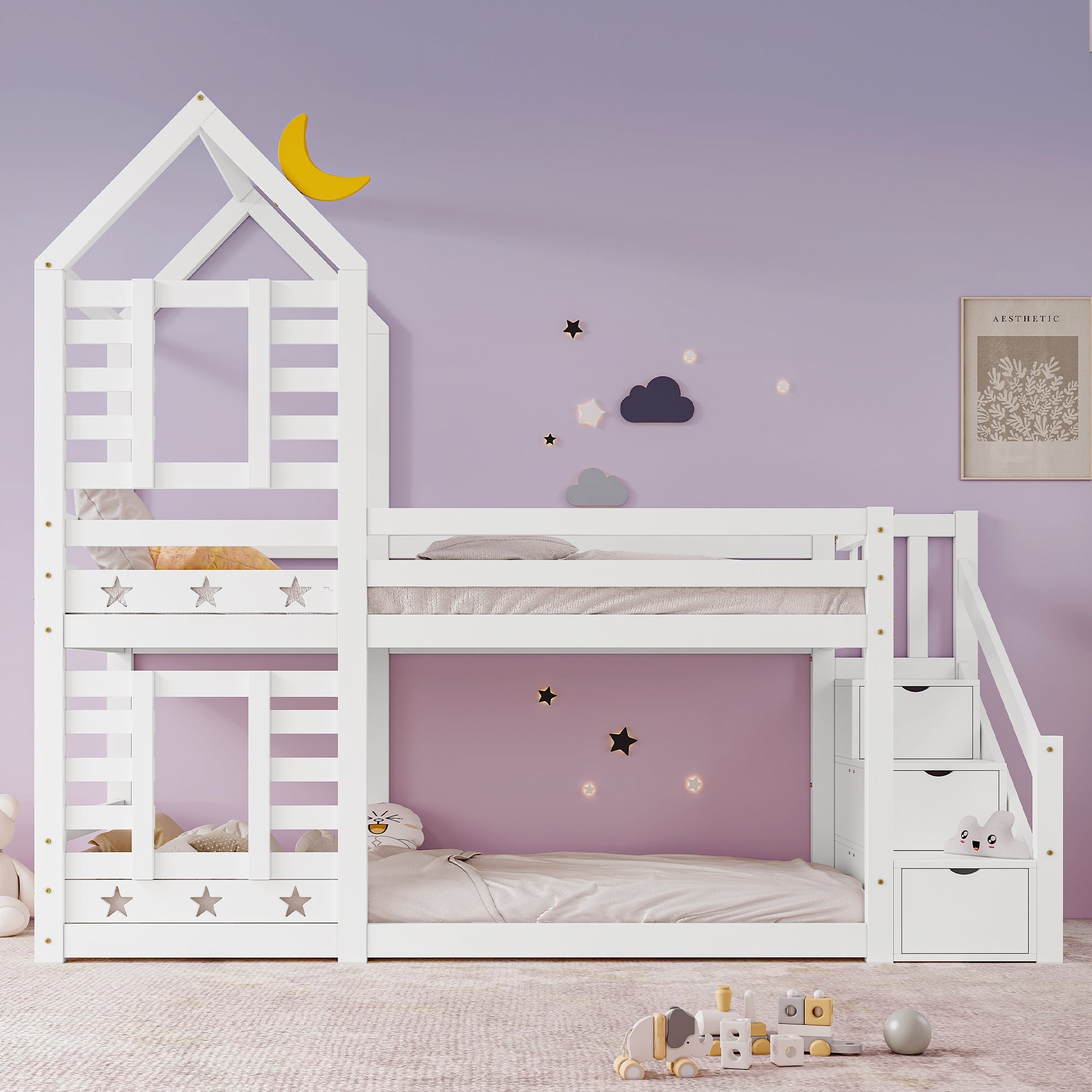 Logidon kinderbed boomhut hoogslaper 90x200 wit met valbeveiliging