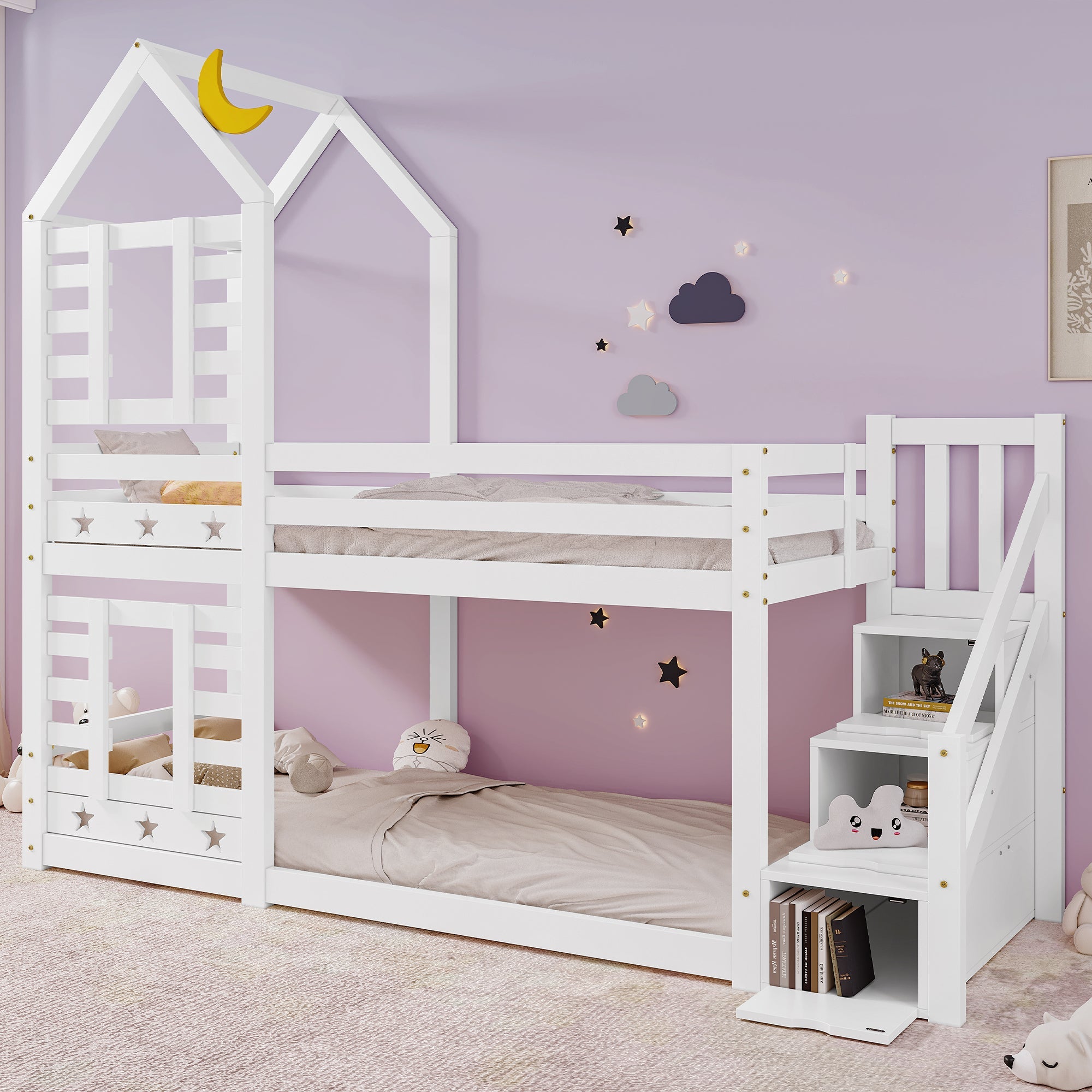 Logidon kinderbed boomhut hoogslaper 90x200 wit met valbeveiliging