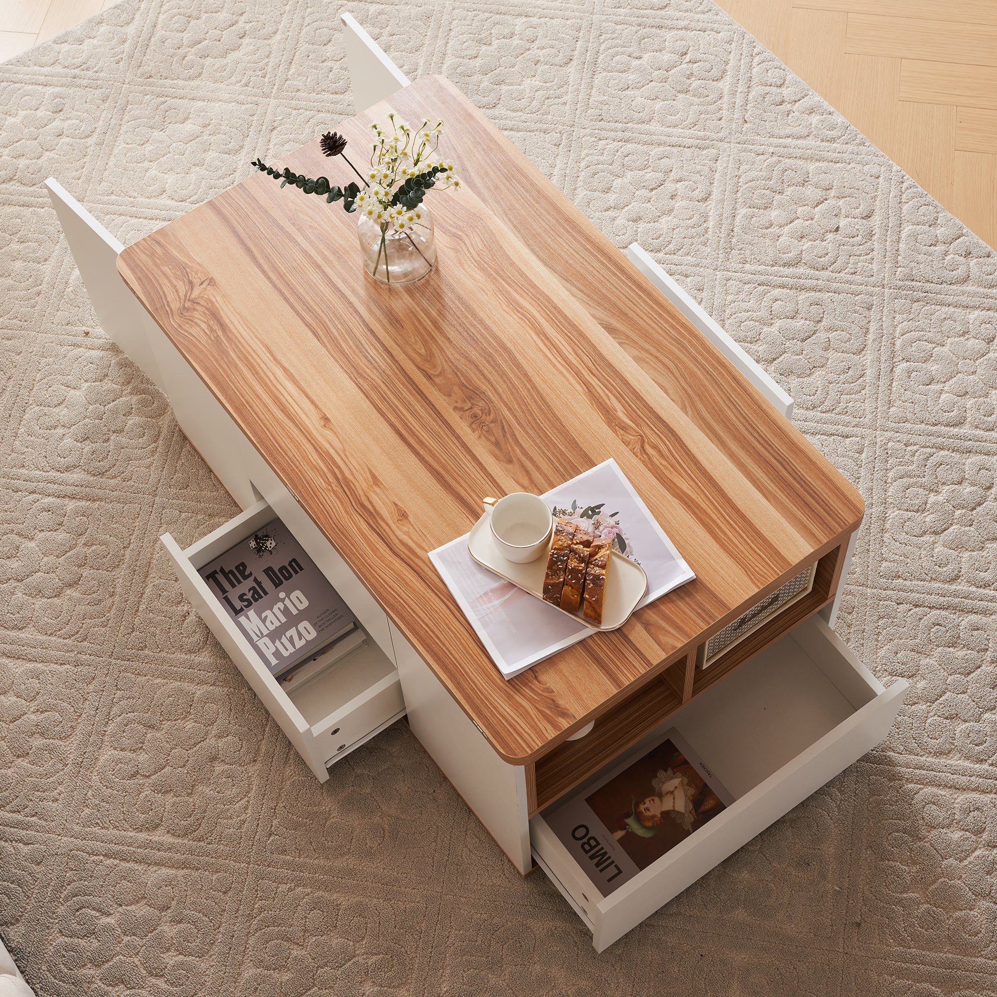 Logidon Liftable Multifunctional Table White Table Top Opens 2 Tables