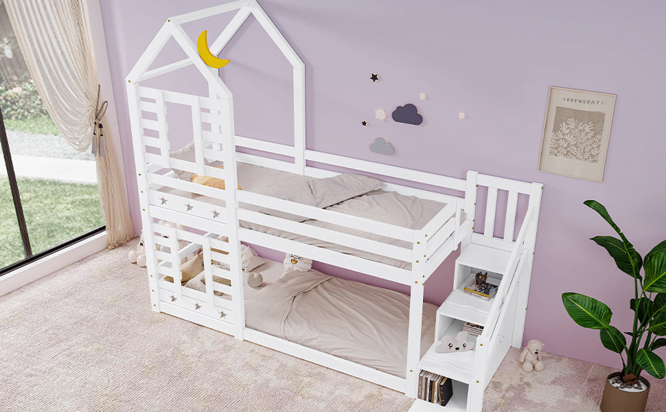Logidon kinderbed boomhut hoogslaper 90x200 wit met valbeveiliging
