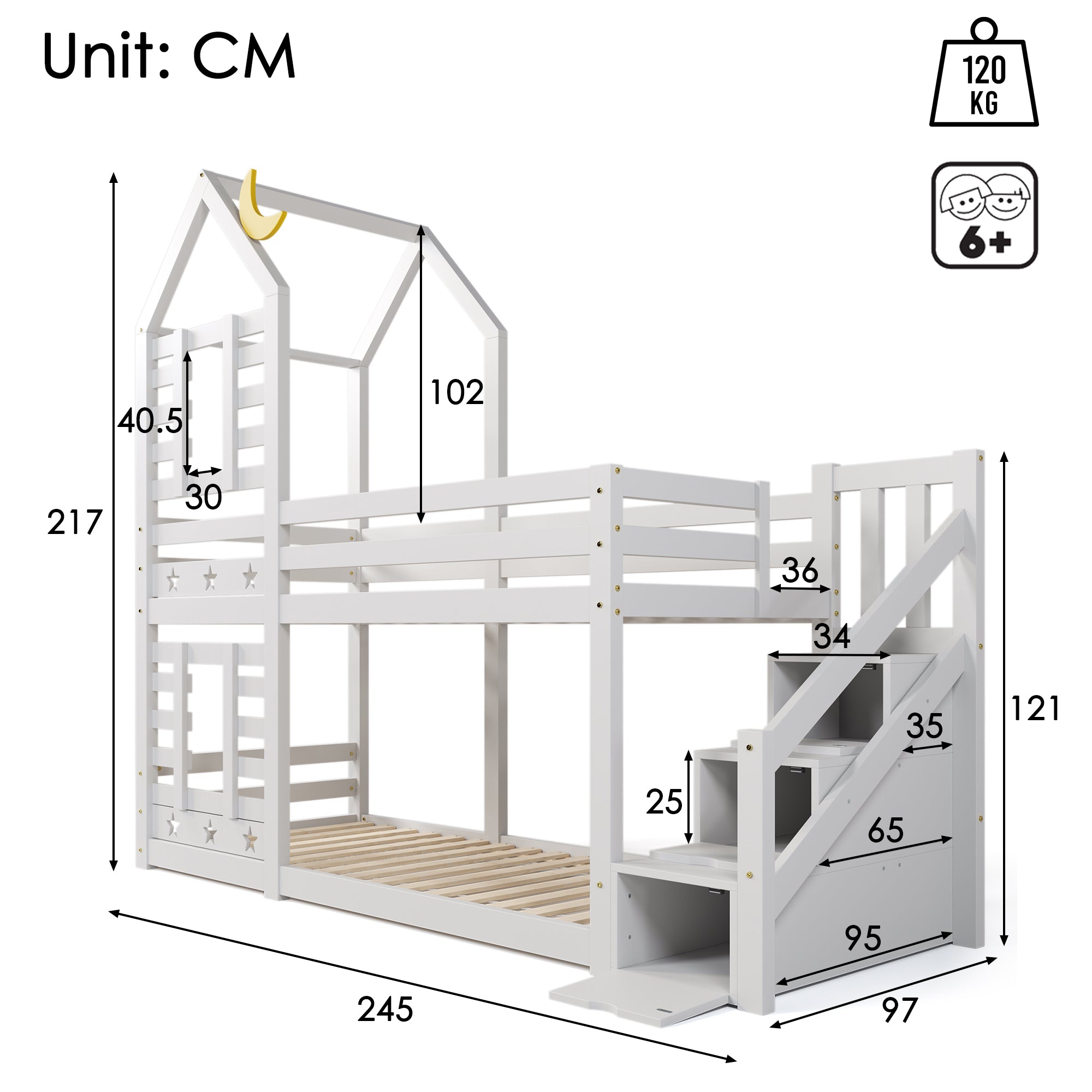 Logidon kinderbed boomhut hoogslaper 90x200 wit met valbeveiliging