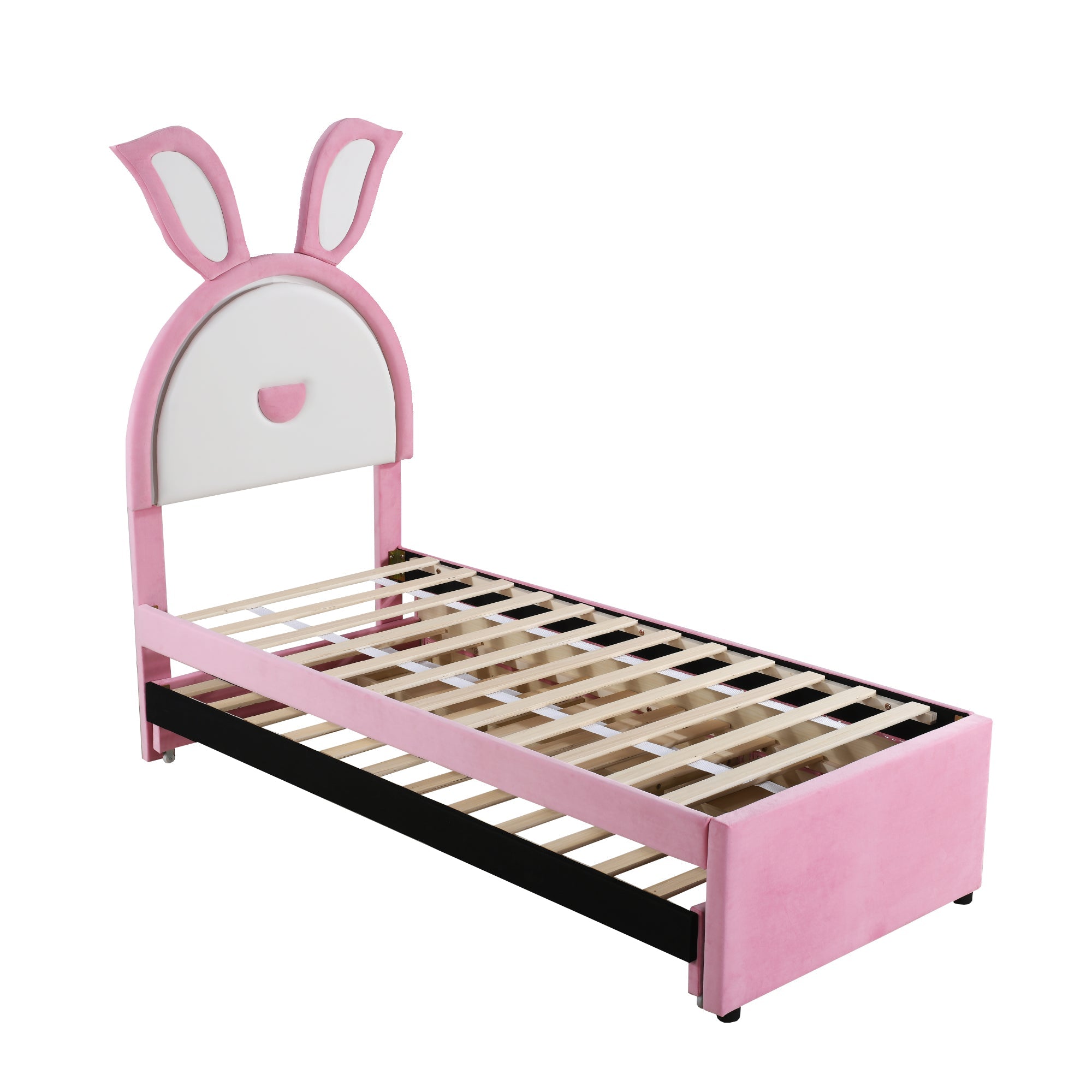 Logidon kinderbed gestoffeerd bed 90 x 200 cm roze fluwelen stoffen slaapbank