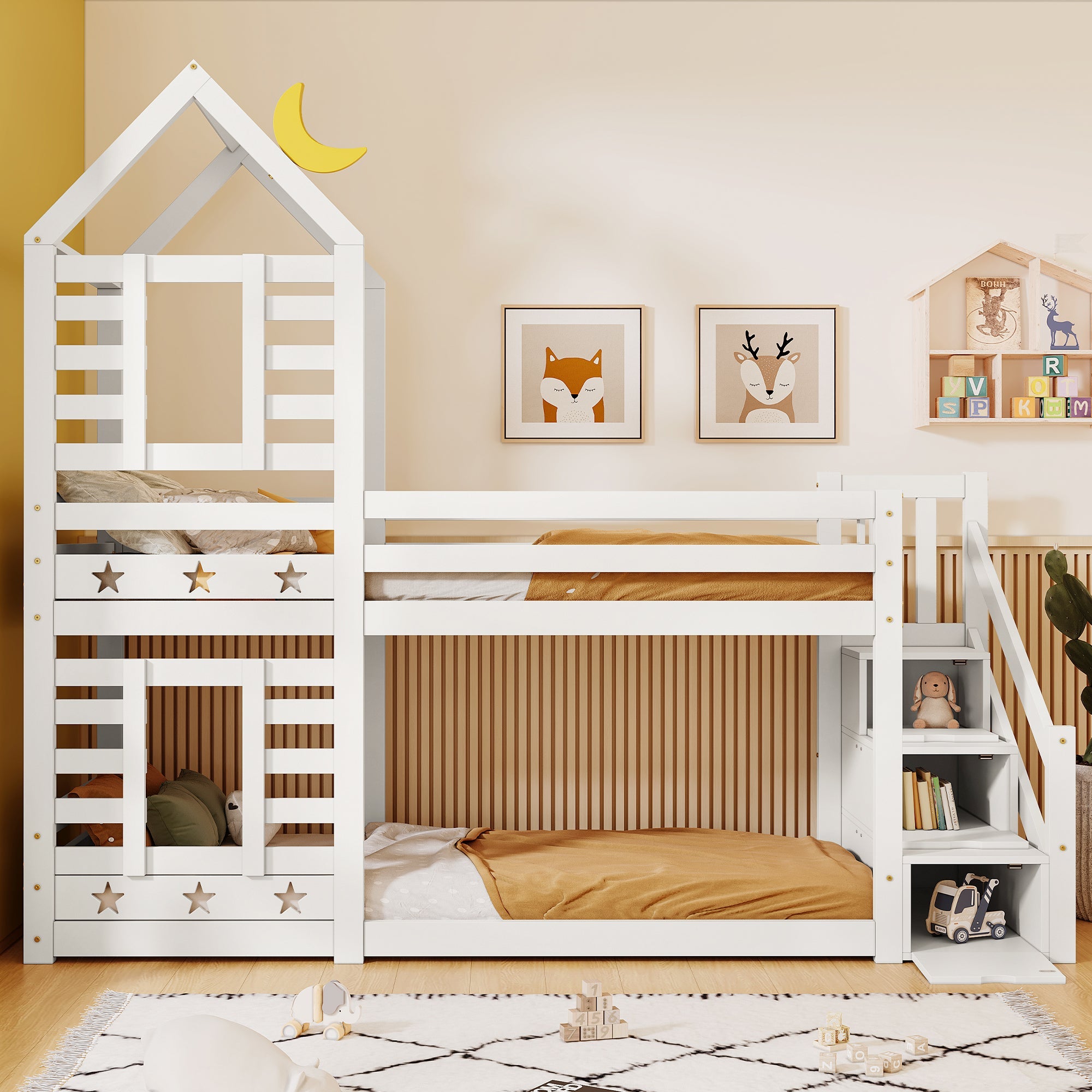 Logidon kinderbed boomhut hoogslaper 90x200 wit met valbeveiliging