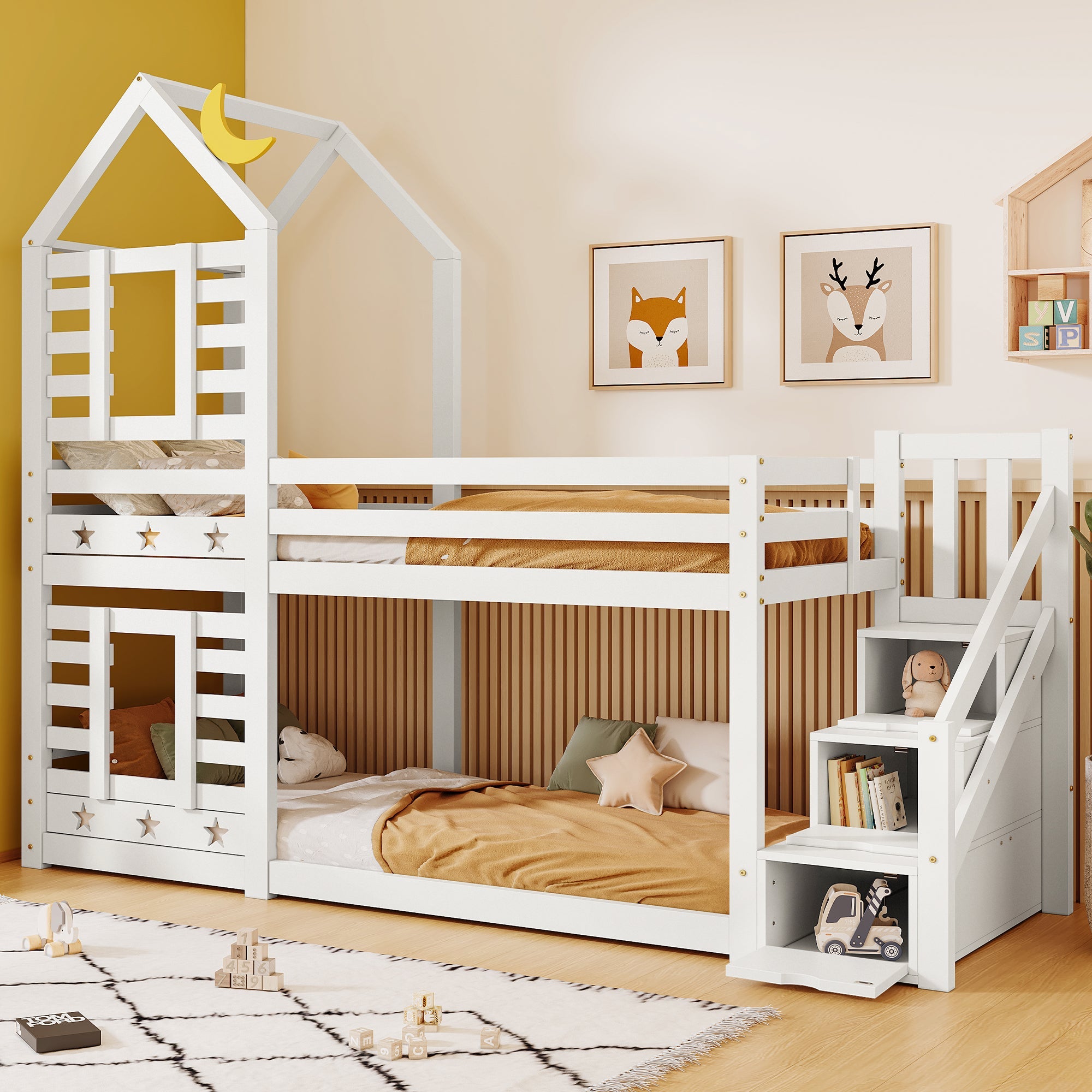 Logidon kinderbed boomhut hoogslaper 90x200 wit met valbeveiliging
