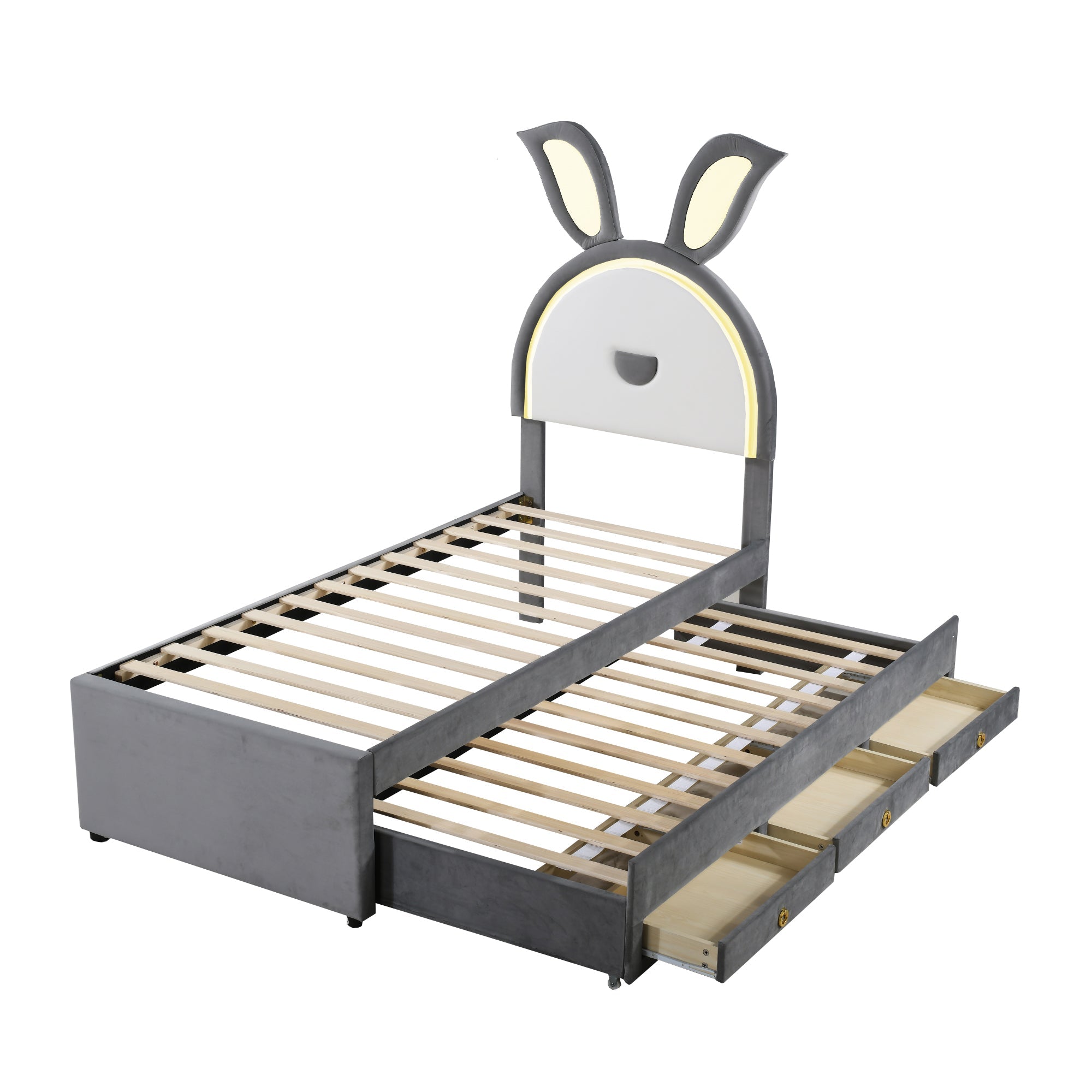 Logidon children's bed 90x200 upholstered bed velvet sofa bed extendable gray