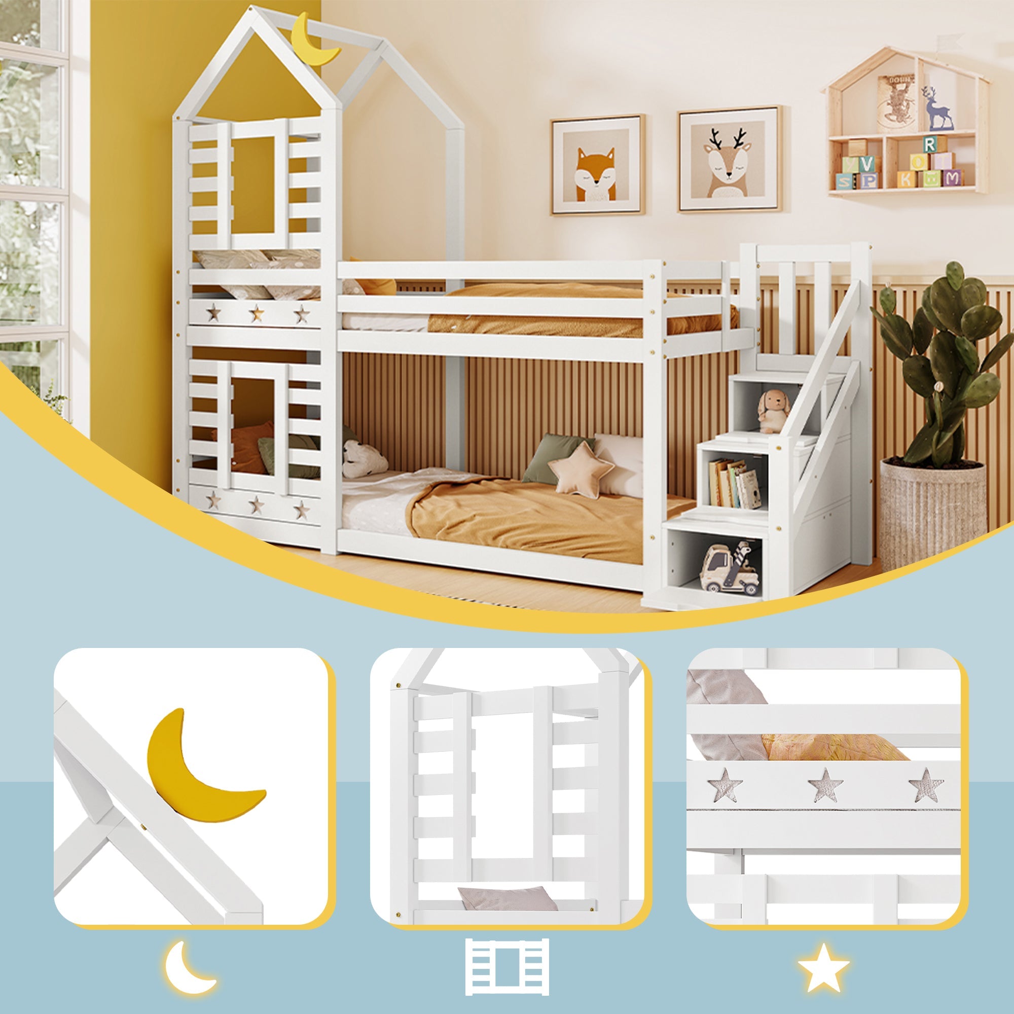 Logidon kinderbed boomhut hoogslaper 90x200 wit met valbeveiliging