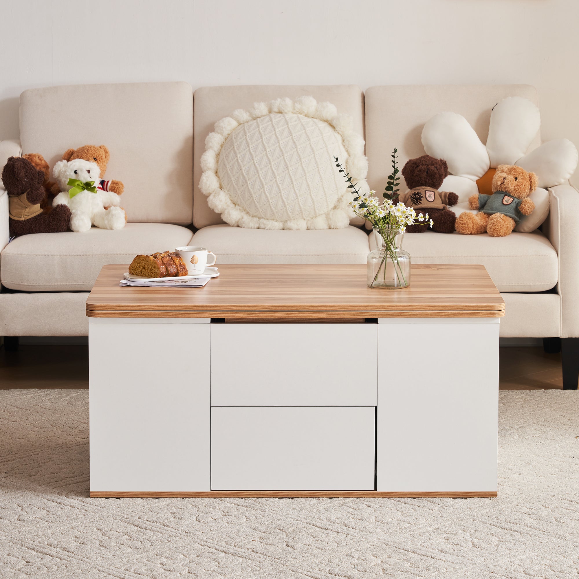 Logidon Liftable Multifunctional Table White Table Top Opens 2 Tables