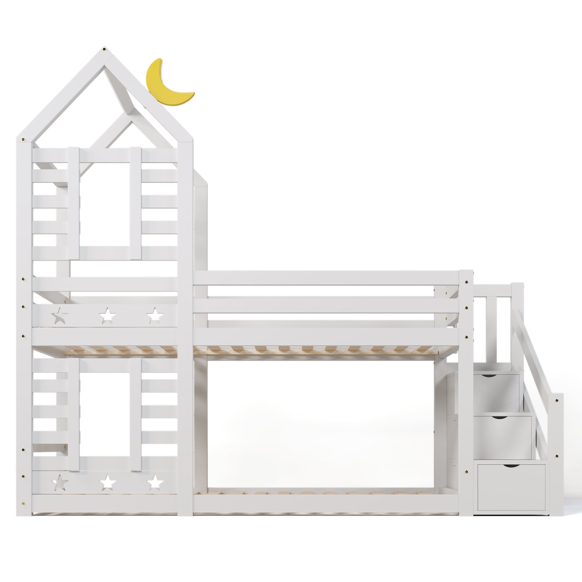 Logidon kinderbed boomhut hoogslaper 90x200 wit met valbeveiliging